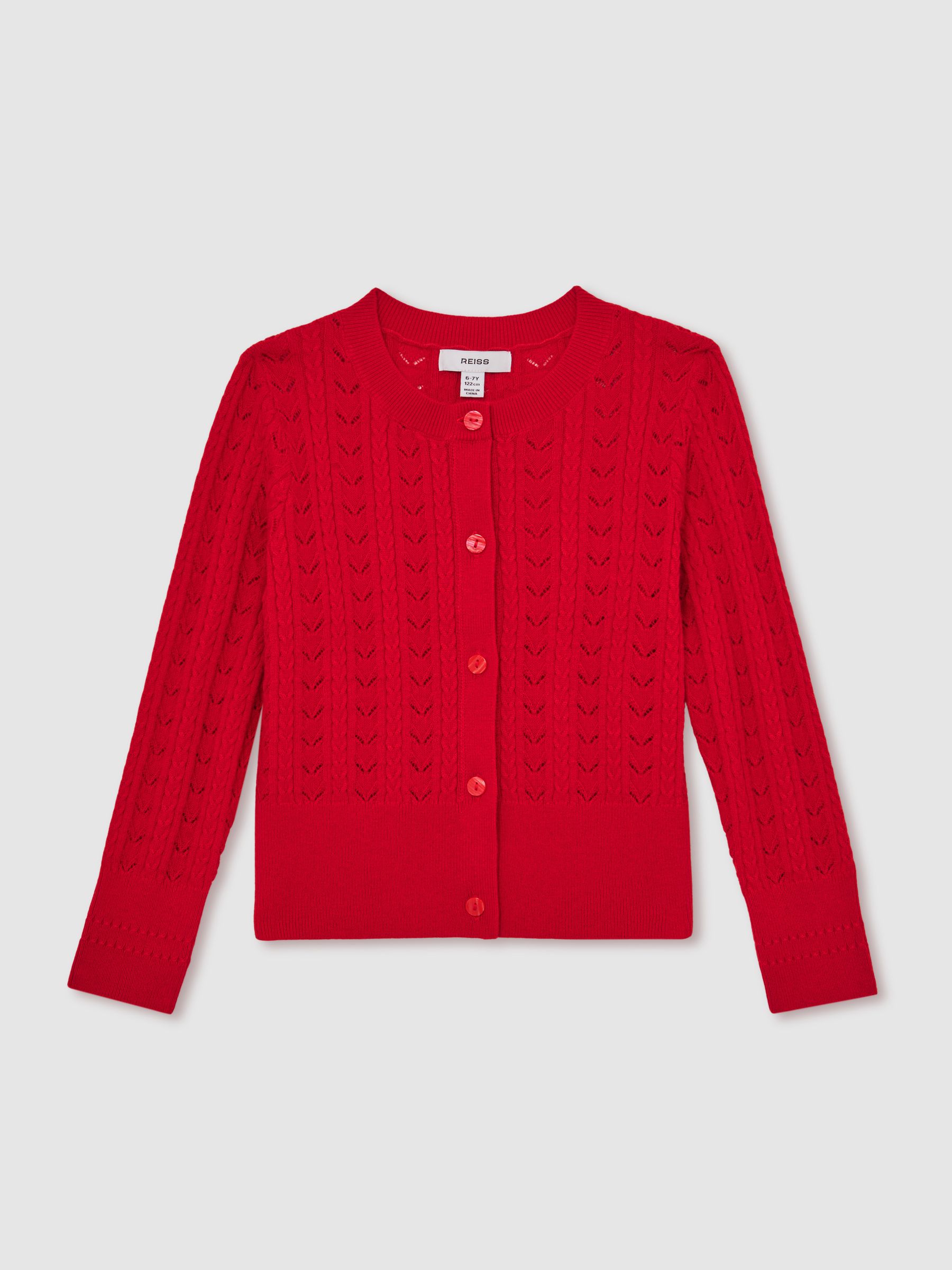 13-14 yrs Wool-Cotton Pointelle Cardigan in Red - Image 1 of 5