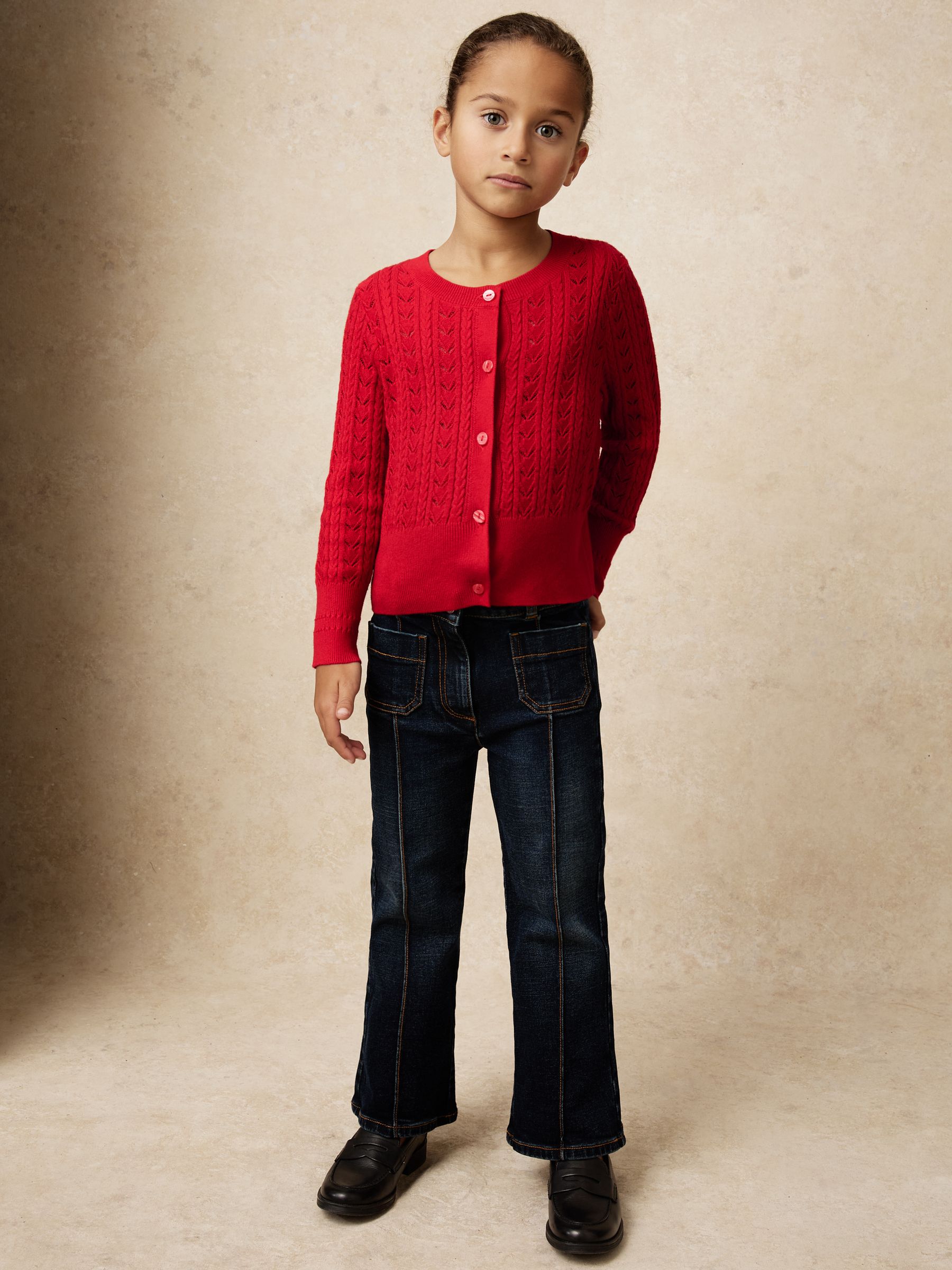 13-14 yrs Wool-Cotton Pointelle Cardigan in Red - Image 2 of 5