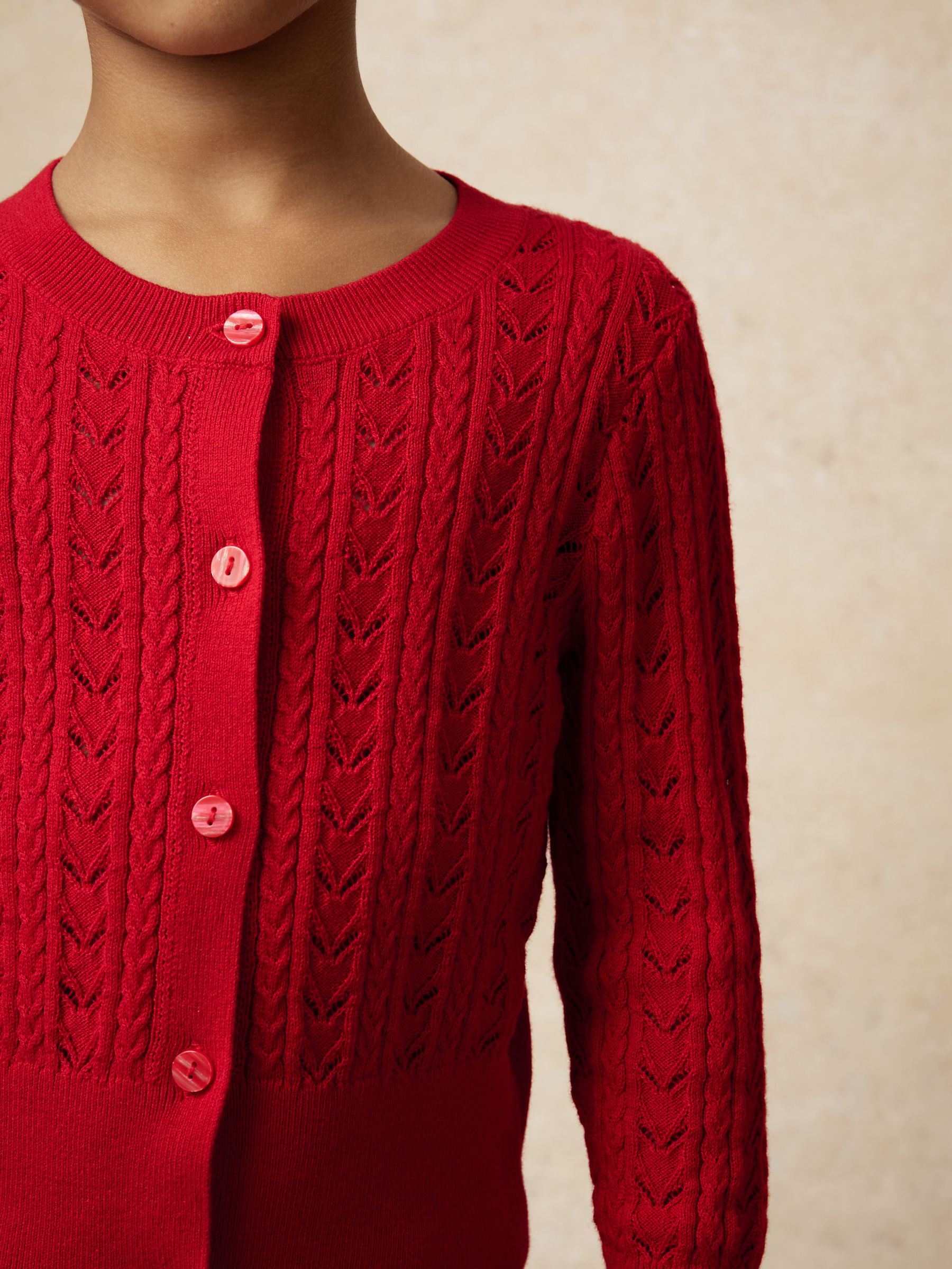 13-14 yrs Wool-Cotton Pointelle Cardigan in Red - Image 4 of 5