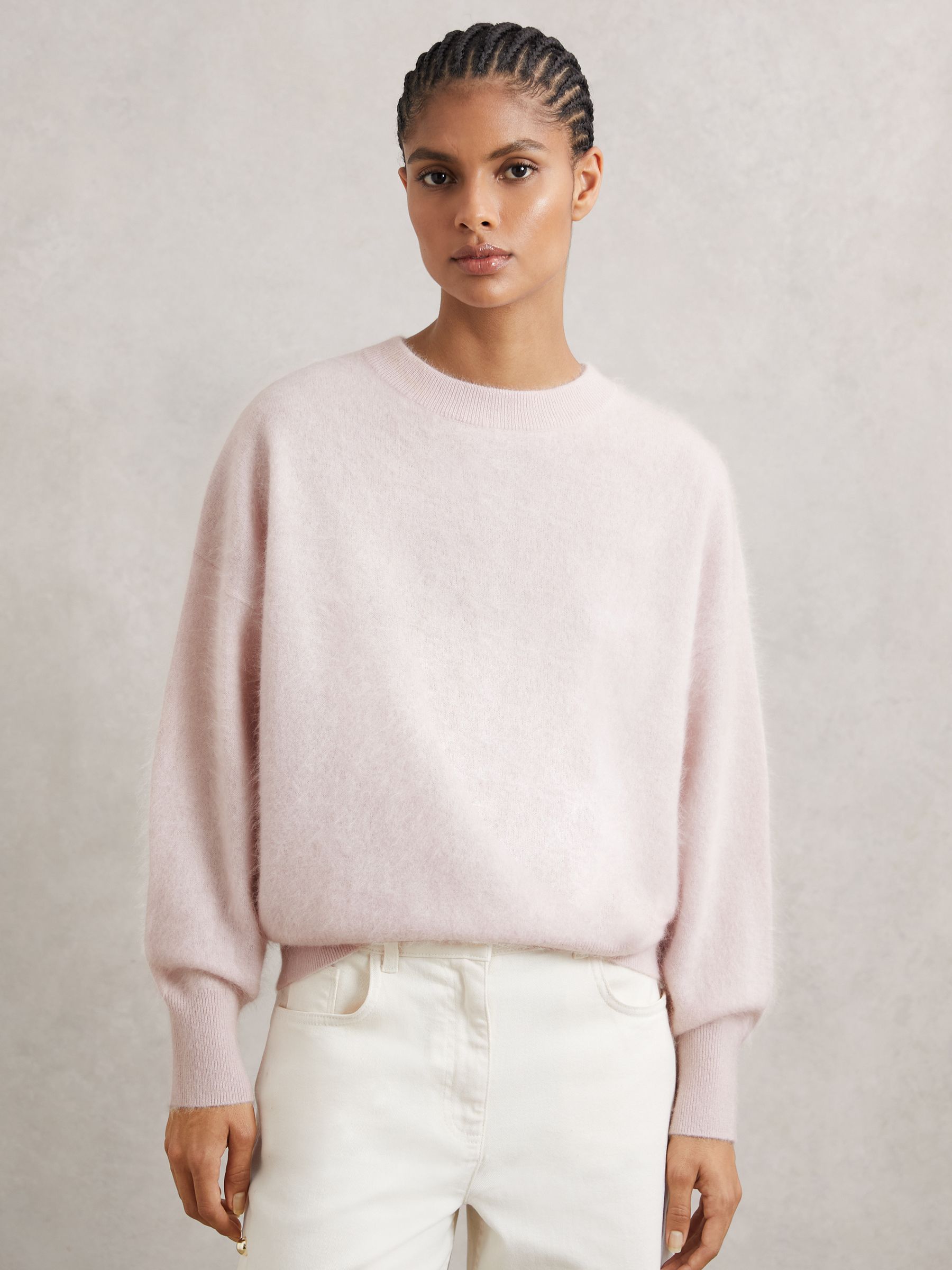 Brushed Cashmere Crew Neck Jumper in Pink - Image 1 of 6