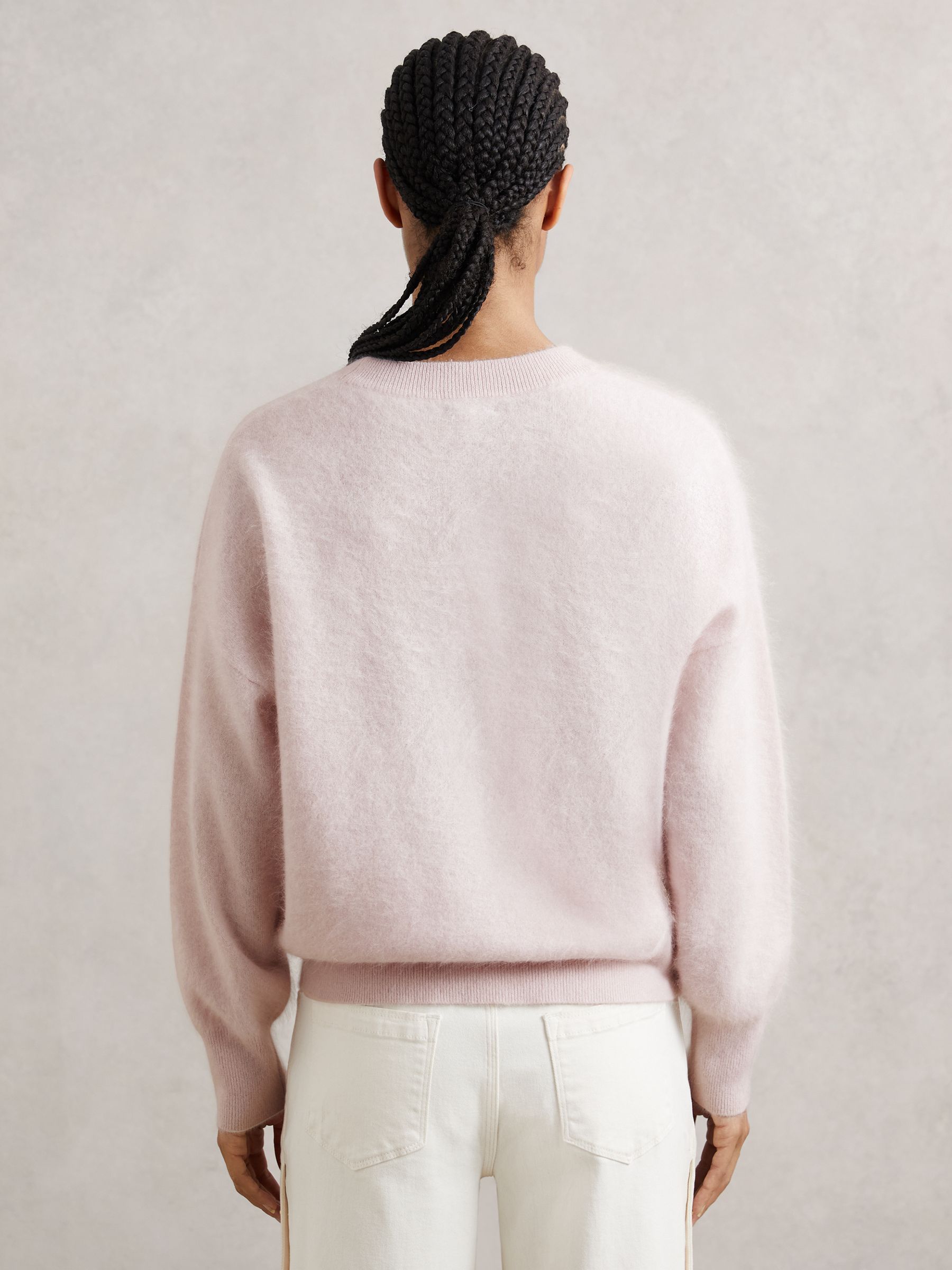 Brushed Cashmere Crew Neck Jumper in Pink - Image 5 of 6