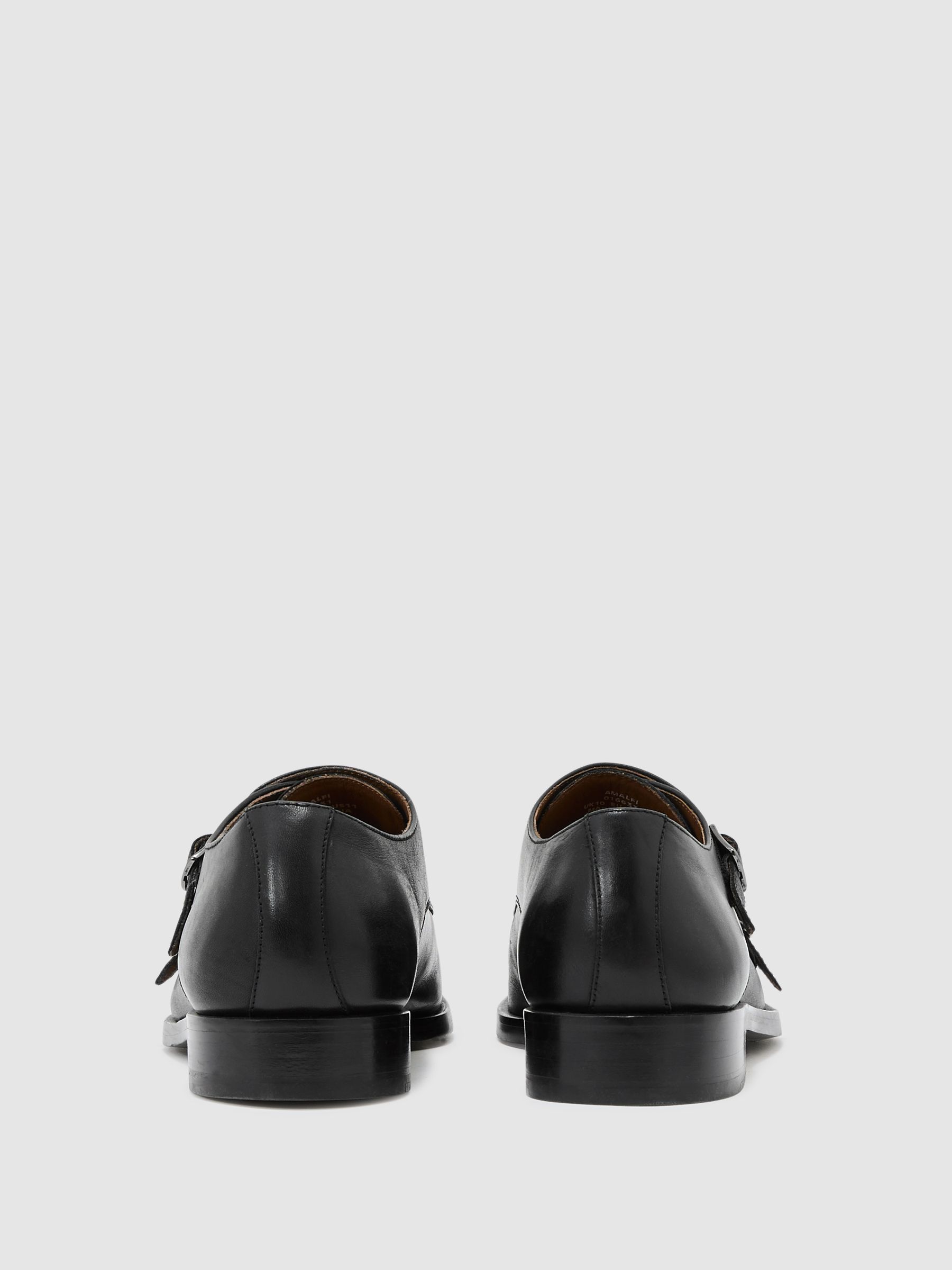 Leather Double Monk Strap Shoes in Black - Image 5 of 6