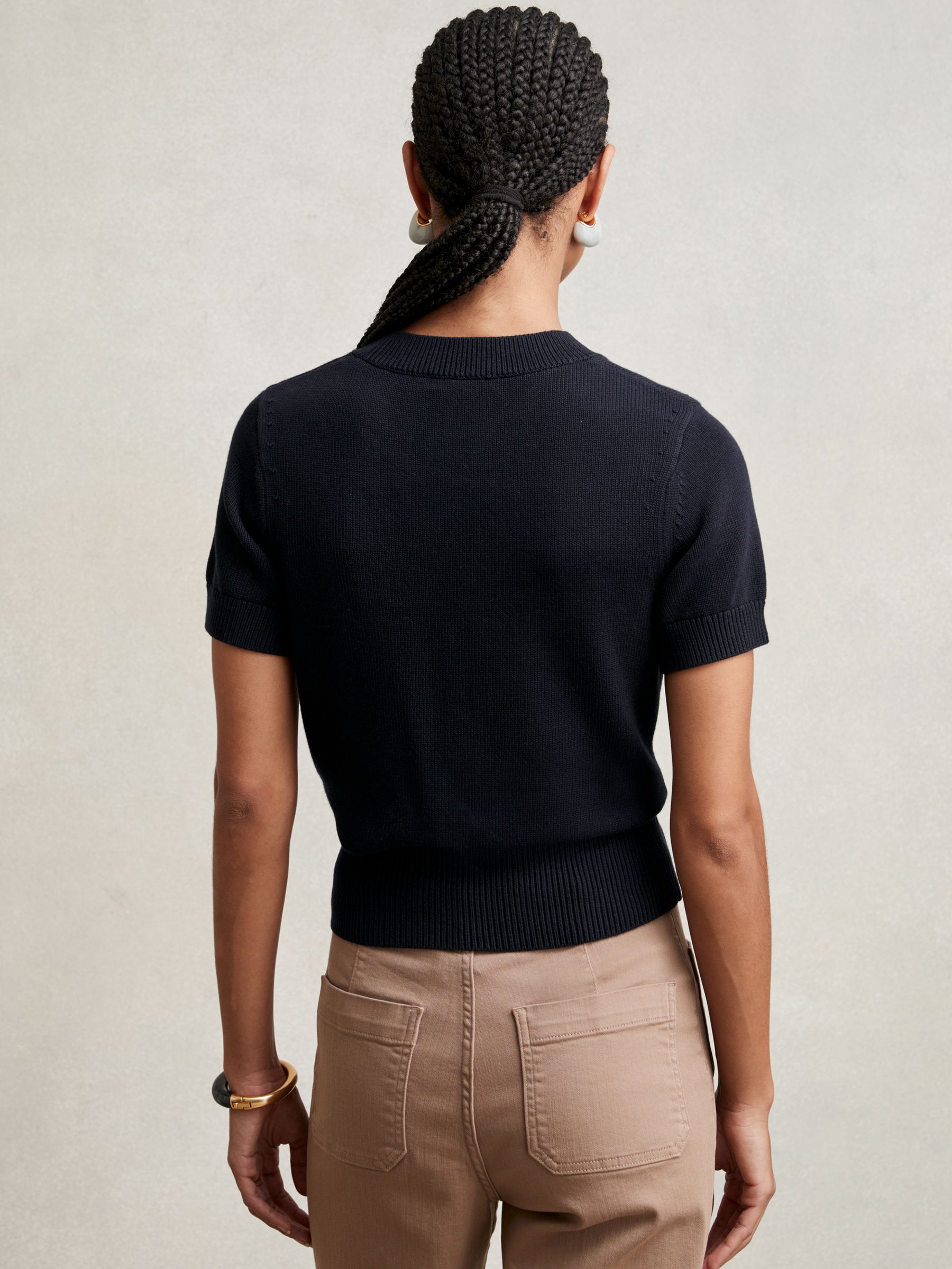 Cotton And Wool Crew-Neck Top in Navy - Image 5 of 6
