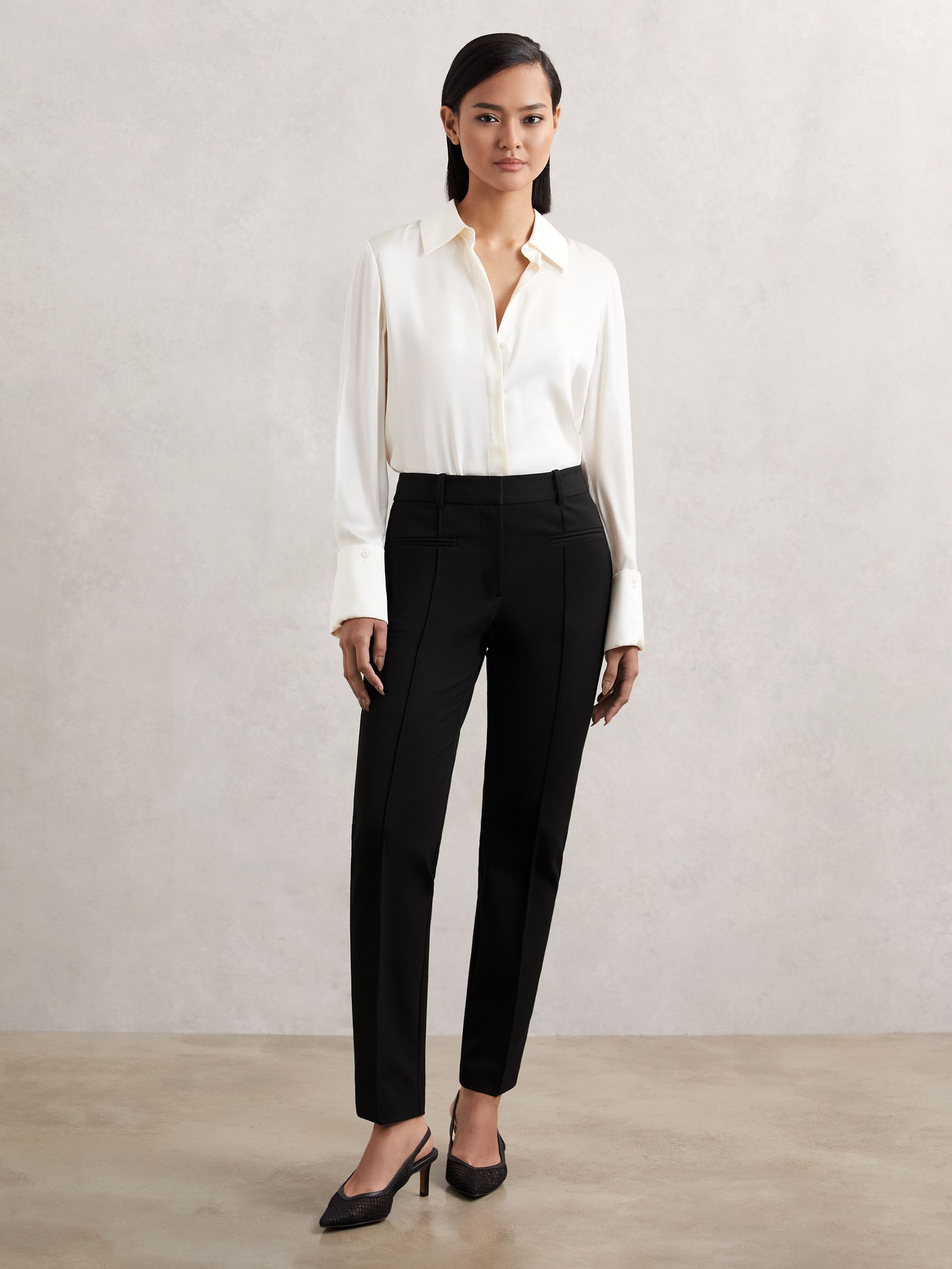 Pintuck Tapered Trousers in Black - Image 1 of 7