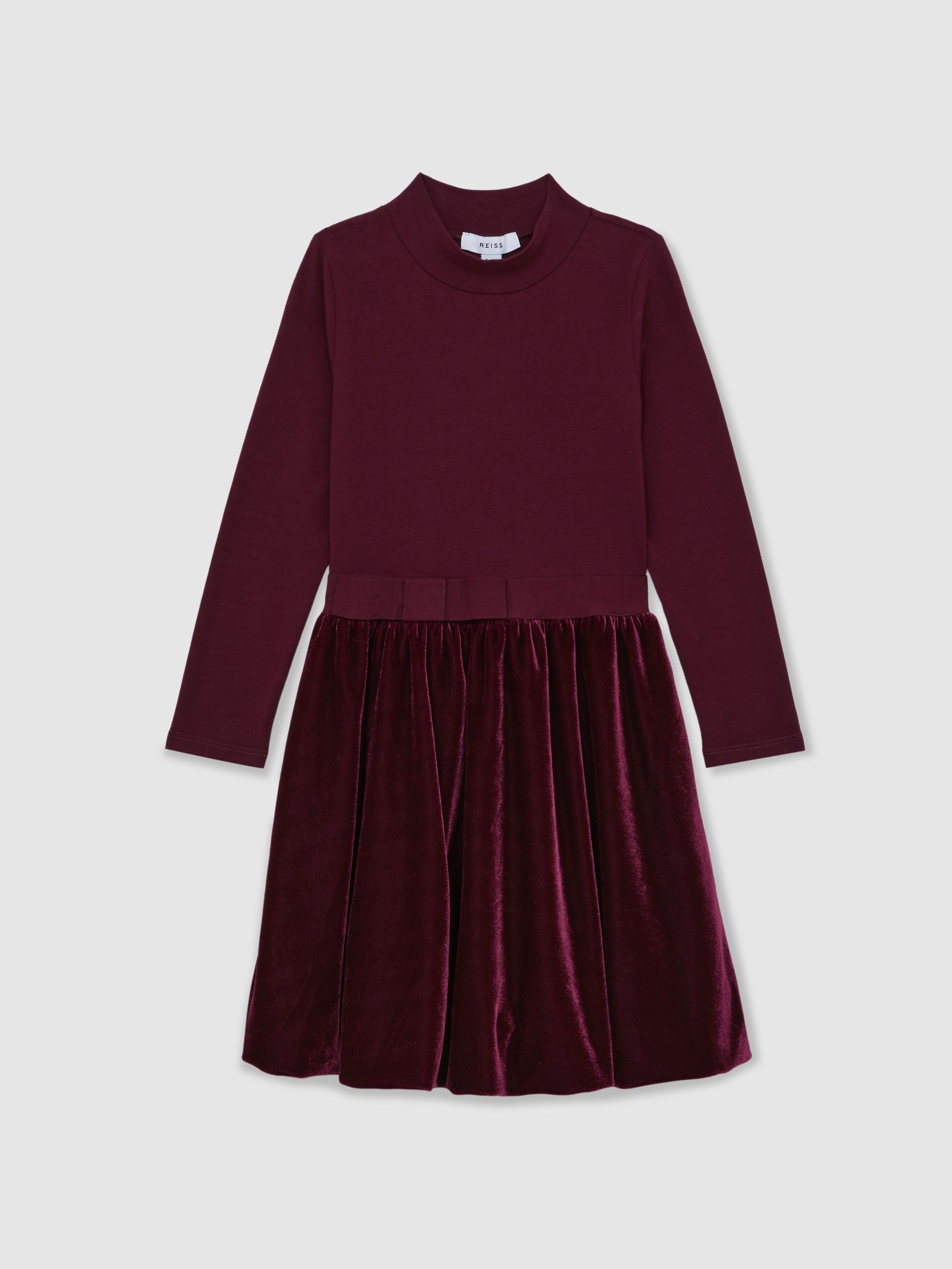 13-14 yrs Velvet-Skirt Jersey Skater Dress in Burgundy - Image 1 of 6