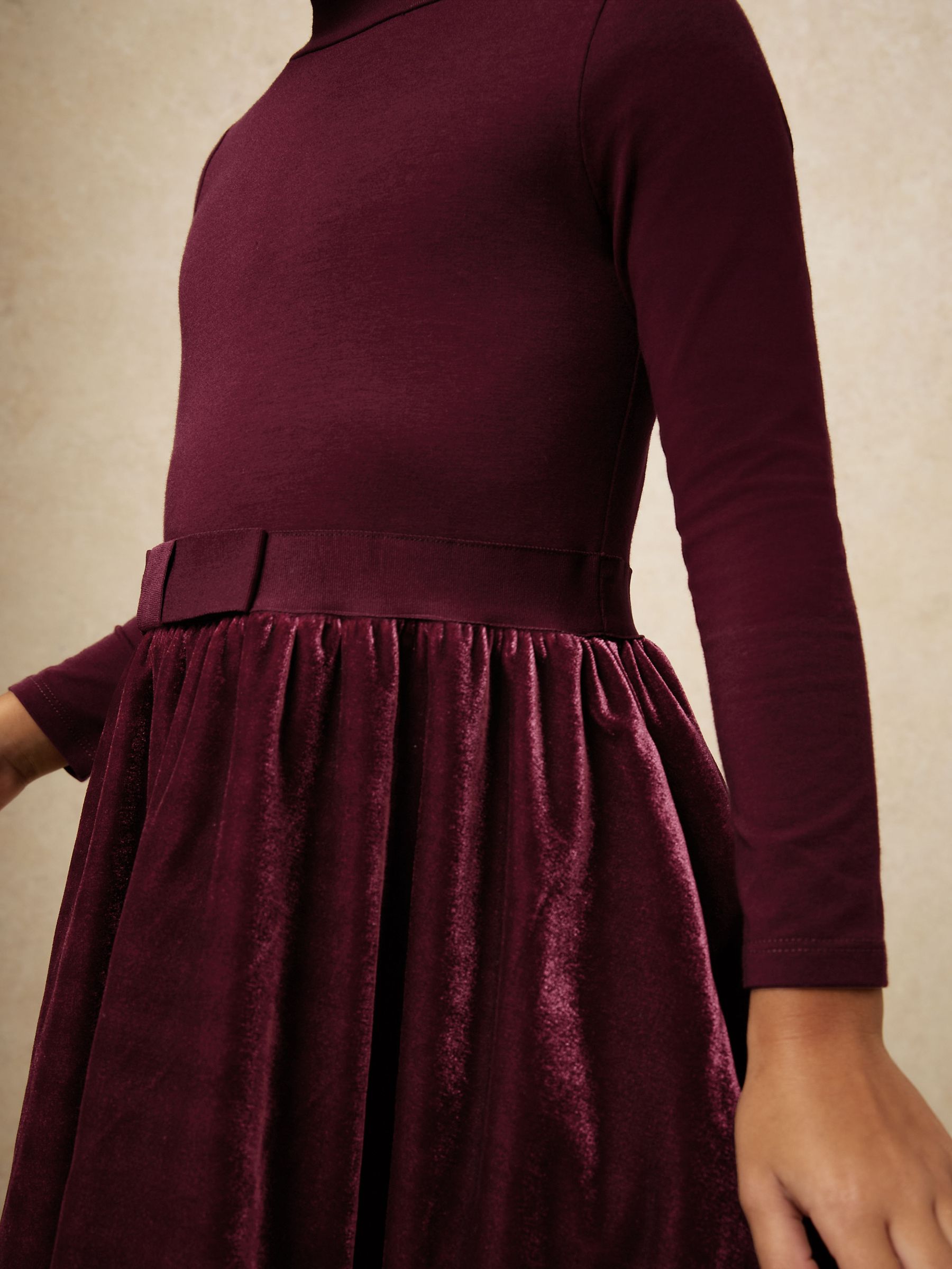 13-14 yrs Velvet-Skirt Jersey Skater Dress in Burgundy - Image 4 of 6