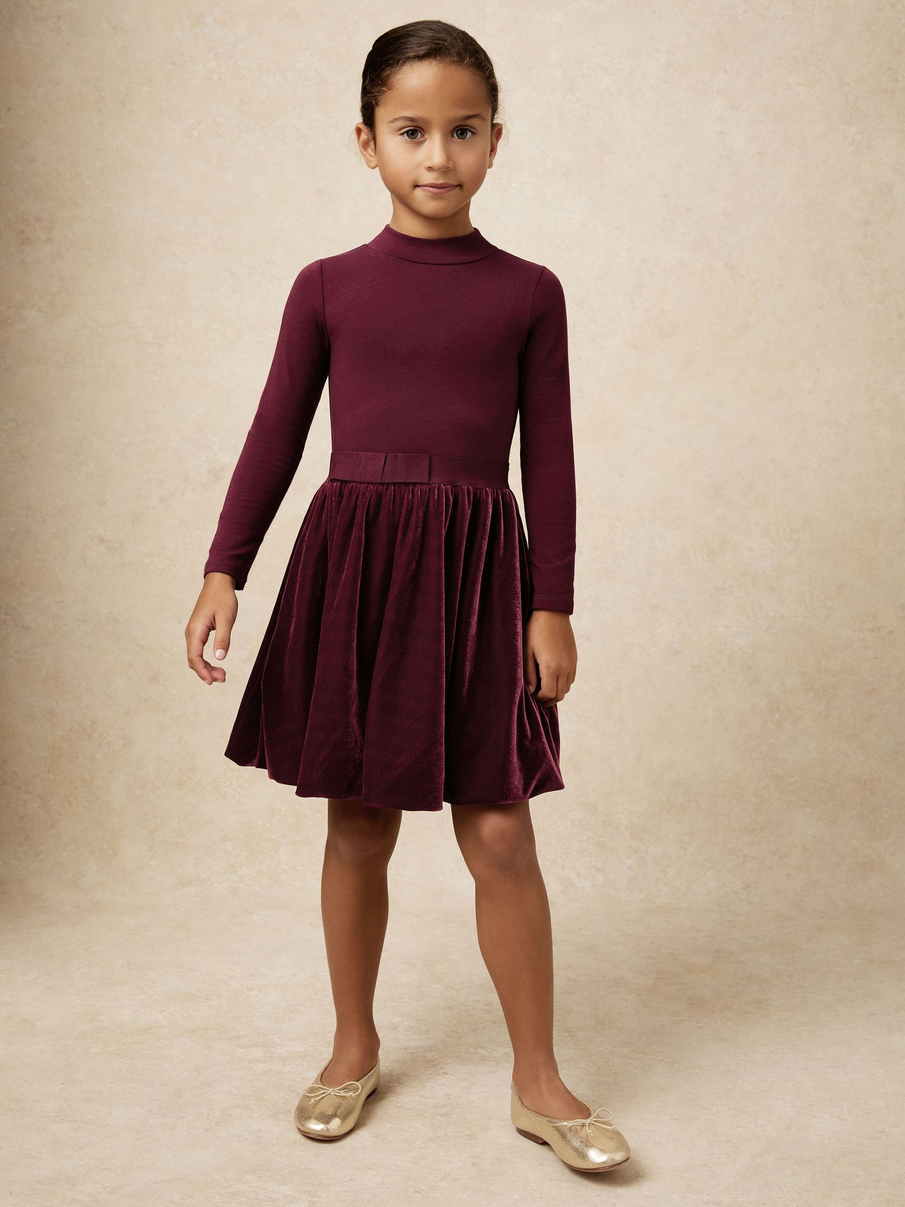 13-14 yrs Velvet-Skirt Jersey Skater Dress in Burgundy - Image 5 of 6