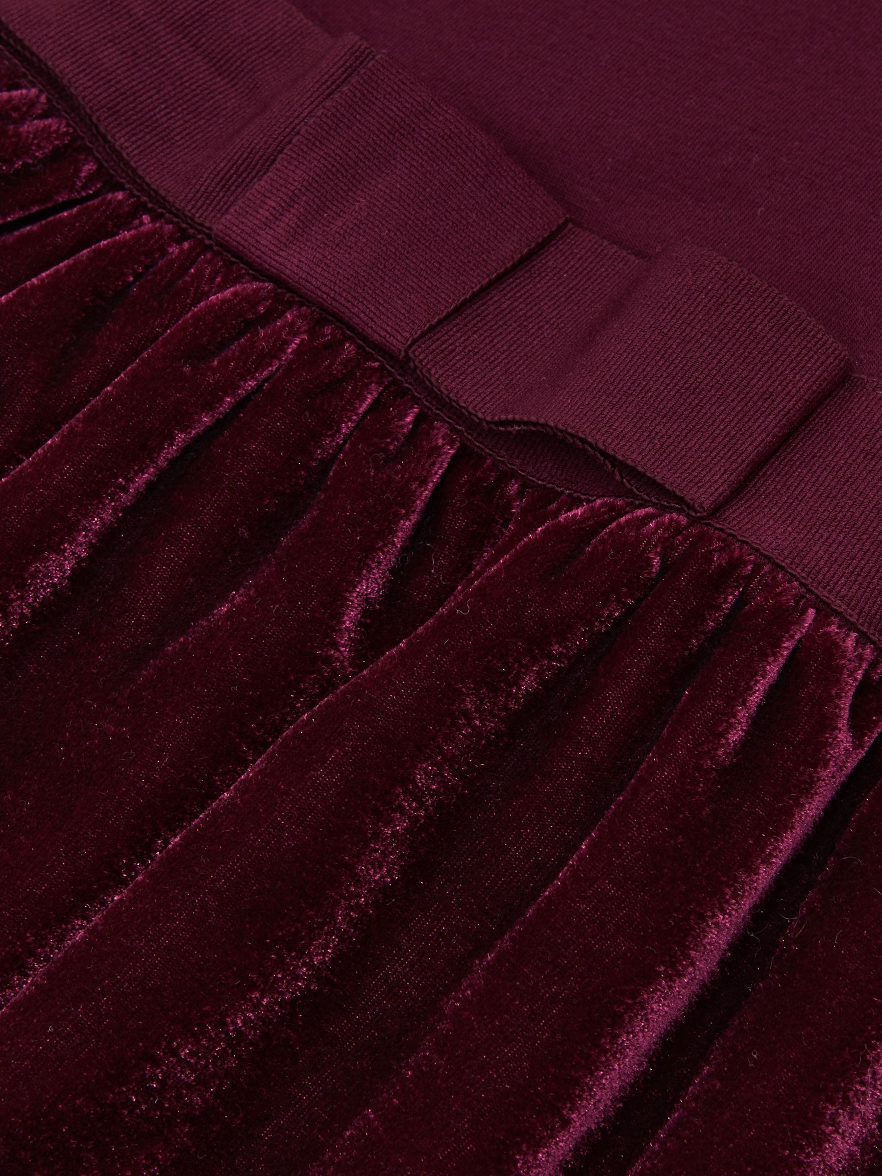 13-14 yrs Velvet-Skirt Jersey Skater Dress in Burgundy - Image 6 of 6