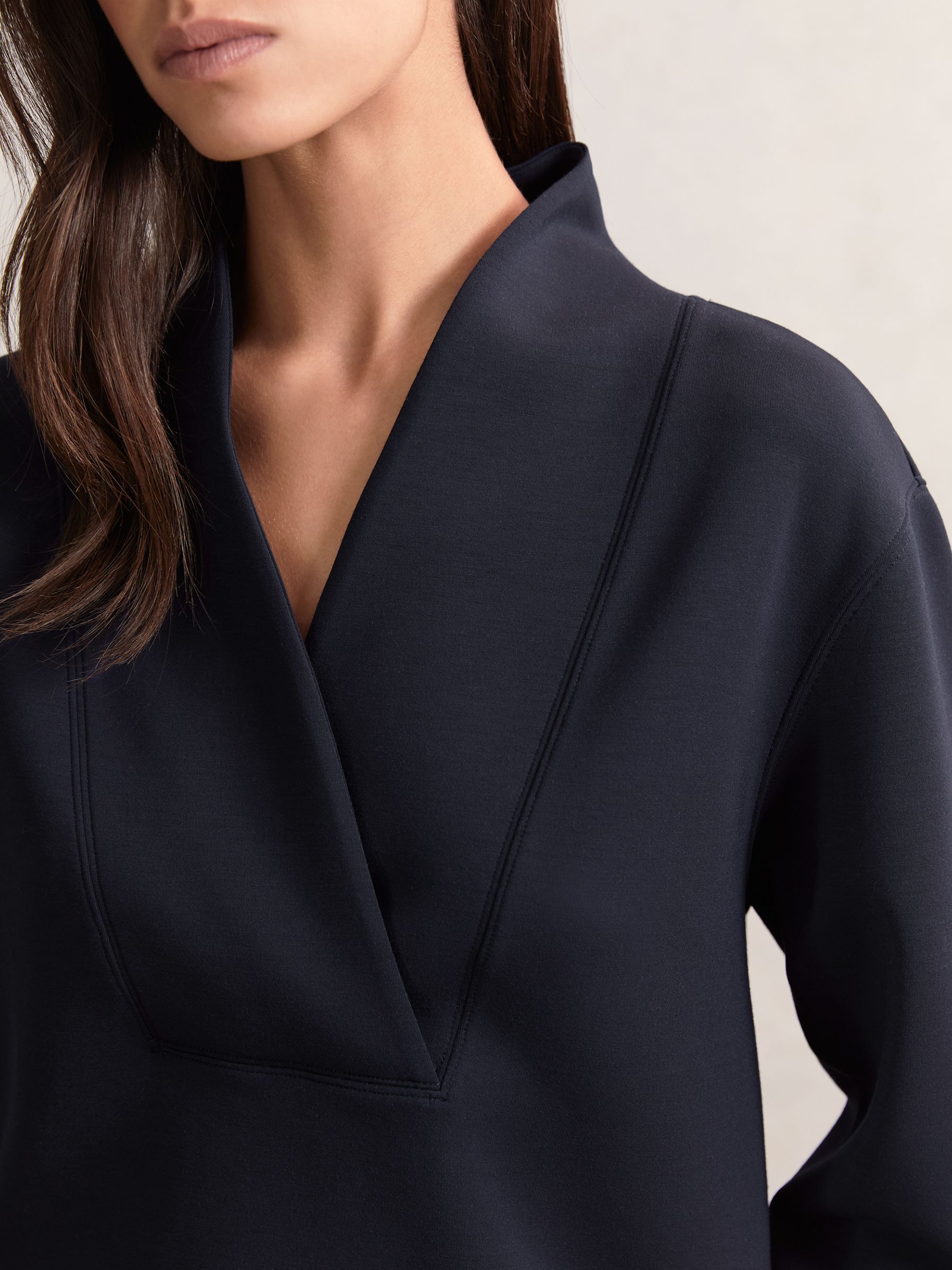 Interlock Shawl-Neck Sweatshirt with Modal in Navy - Image 1 of 5 Interlock Shawl-Neck Sweatshirt with Modal in Navy - Image 1 of 5