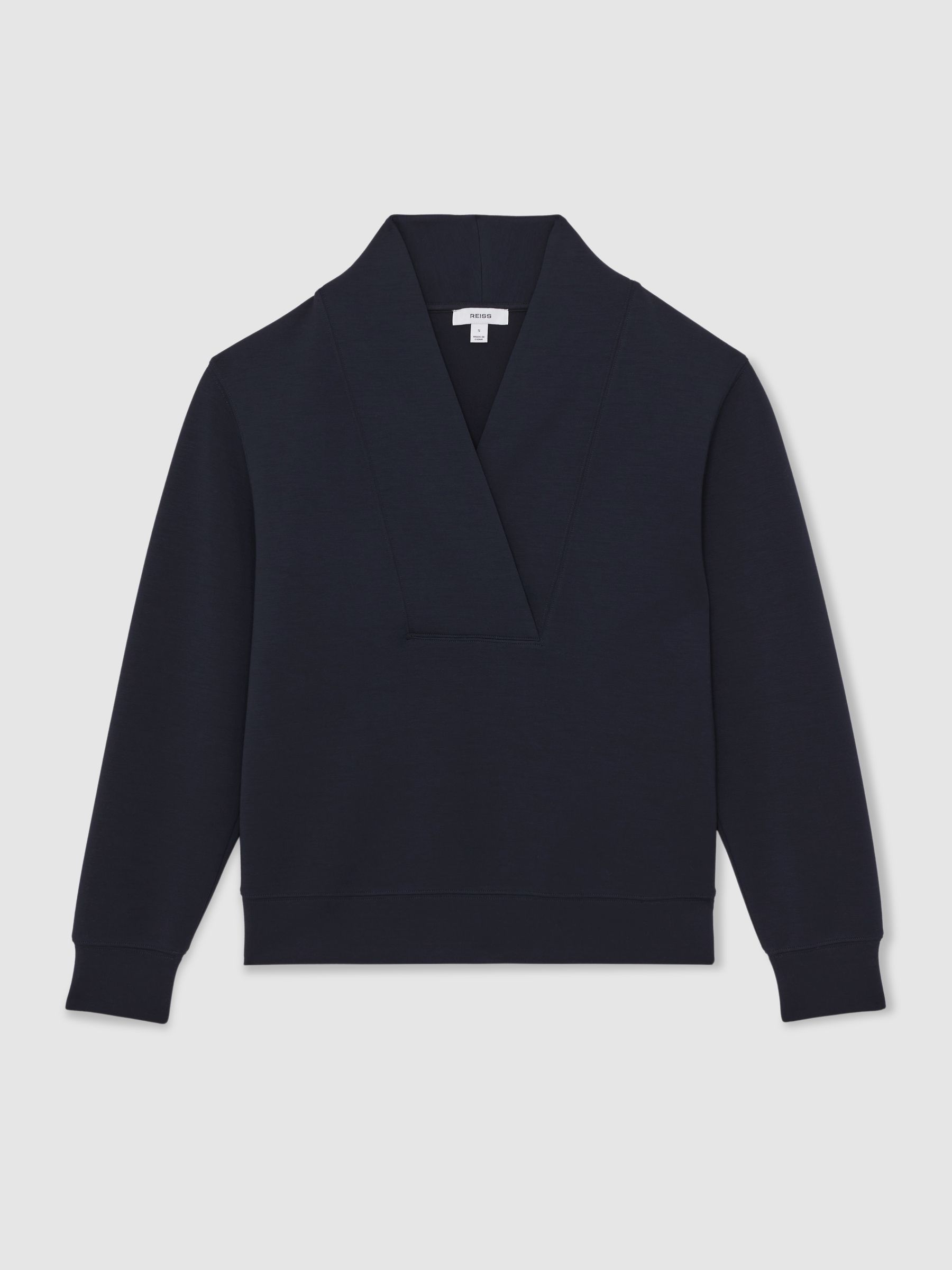 Interlock Shawl-Neck Sweatshirt with Modal in Navy - Image 2 of 5