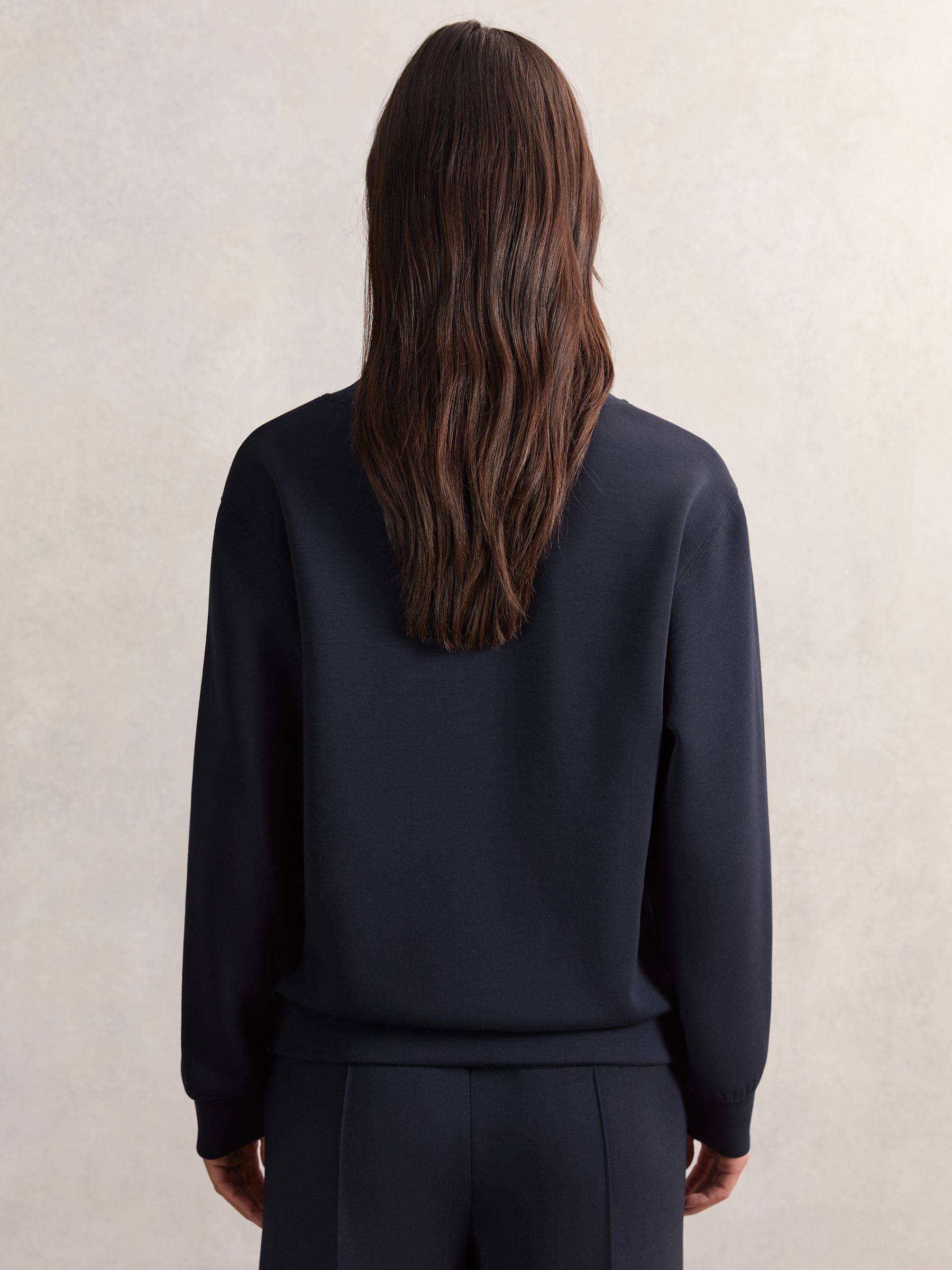 Interlock Shawl-Neck Sweatshirt with Modal in Navy - Image 3 of 5