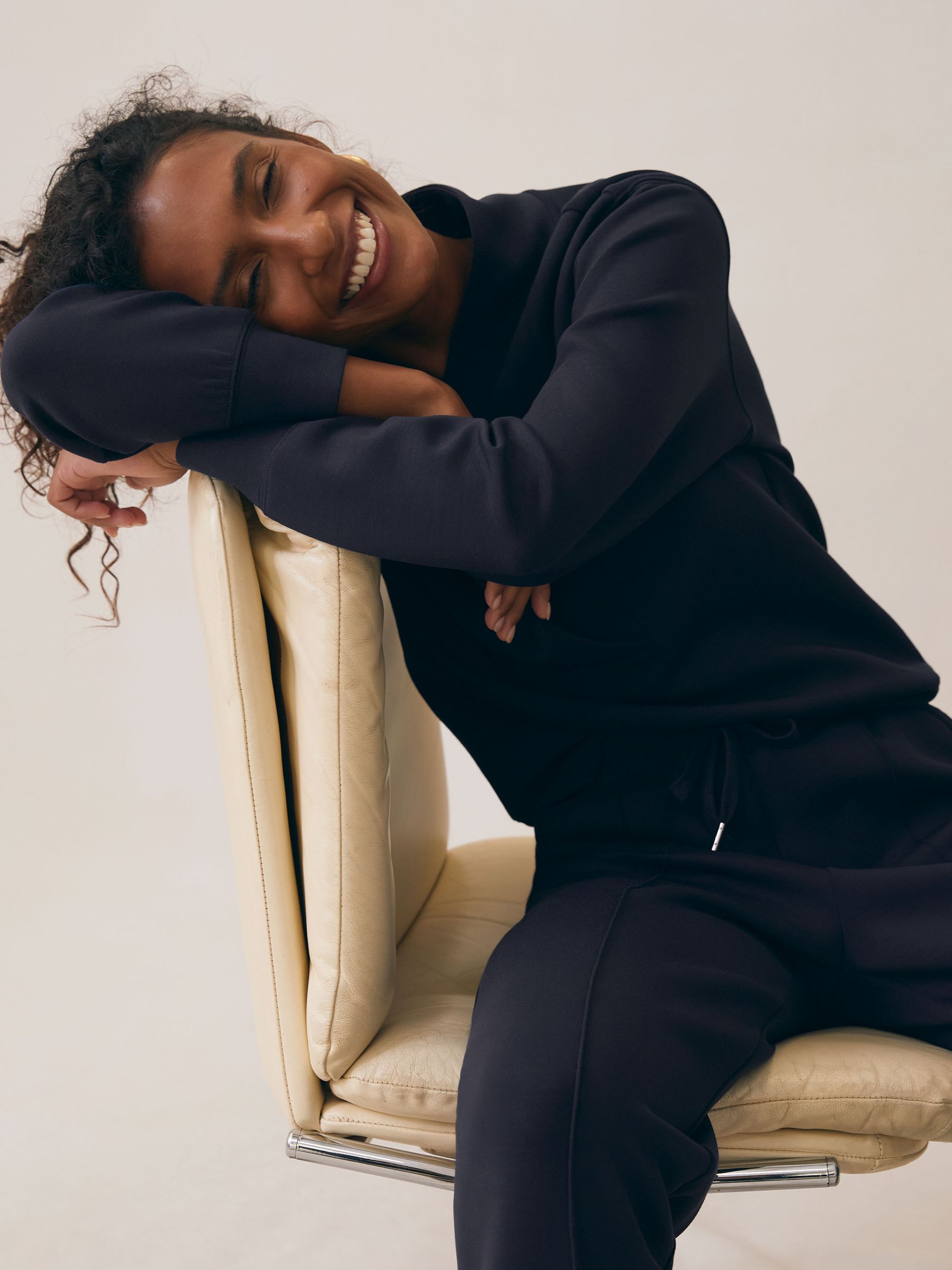 Premium Interlock Shawl-Neck Sweatshirt with Modal in Navy - image 4