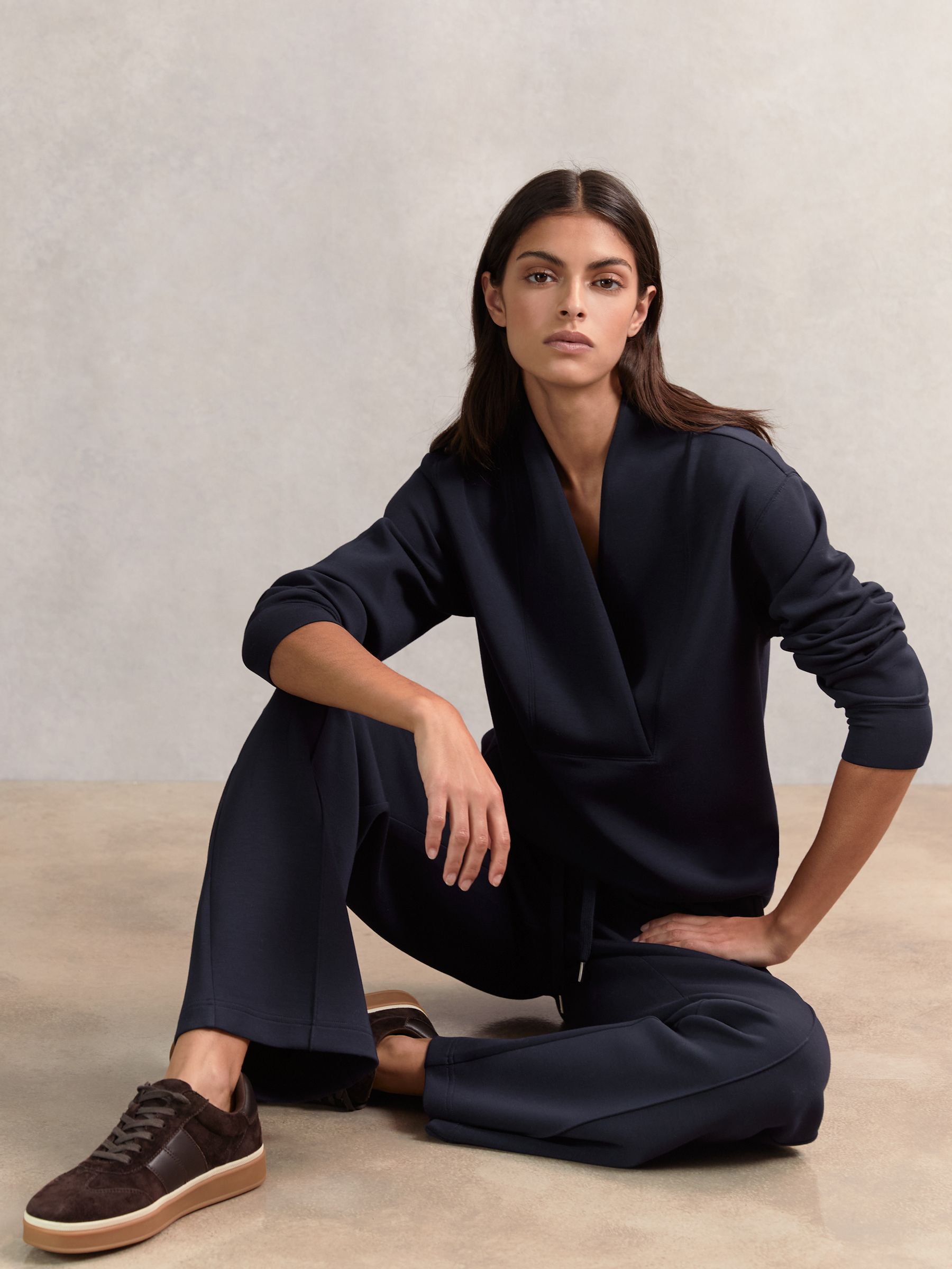 Interlock Shawl-Neck Sweatshirt with Modal in Navy - Image 4 of 5
