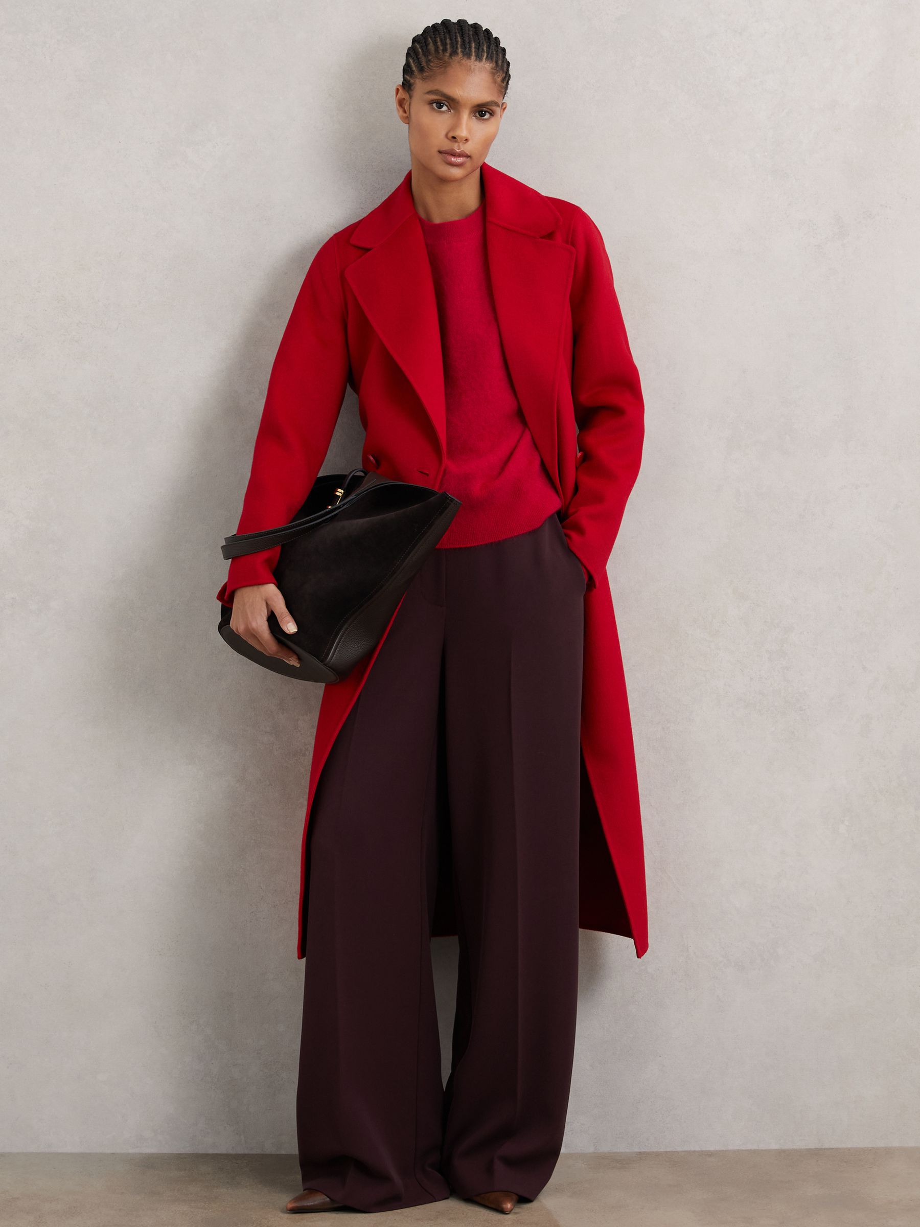 Reiss Brushed Cashmere Crew Neck Jumper in Red | REISS