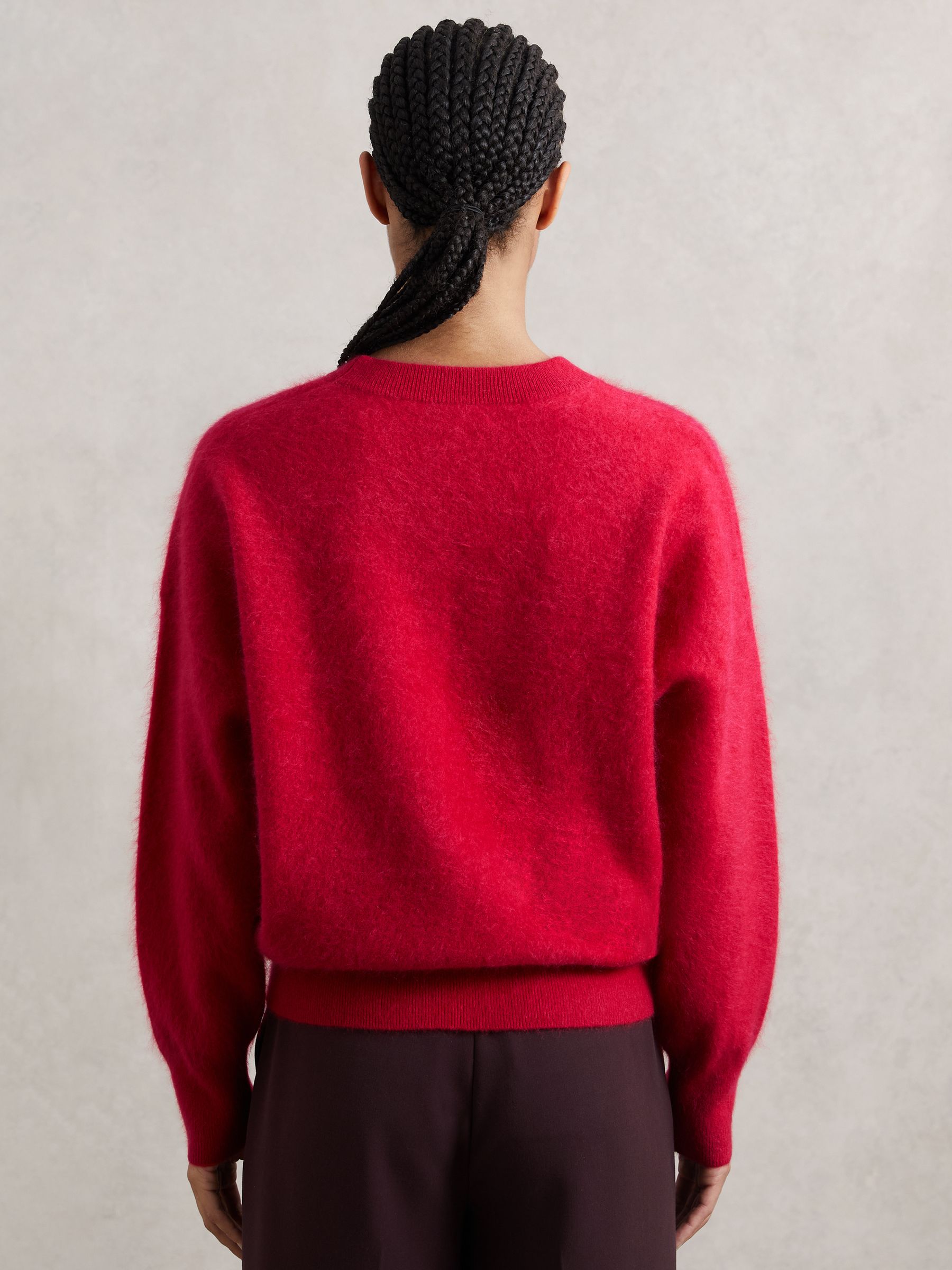 Brushed Cashmere Crew Neck Jumper in Red - Image 5 of 6