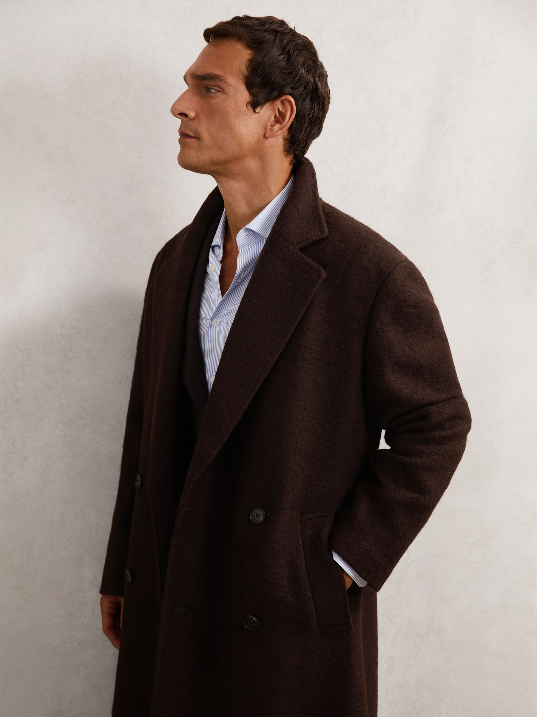 Boucle Double-Breasted Overcoat Wool-Blend in Chocolate Brown - image 5
