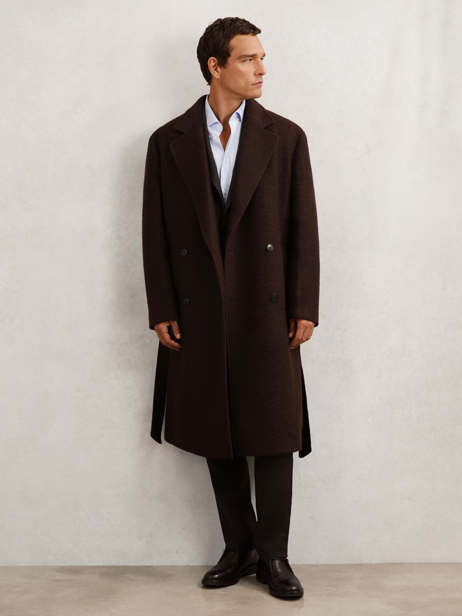 Bouclé Double-Breasted Overcoat Wool-Blend in Chocolate Brown - Image 5 of 9