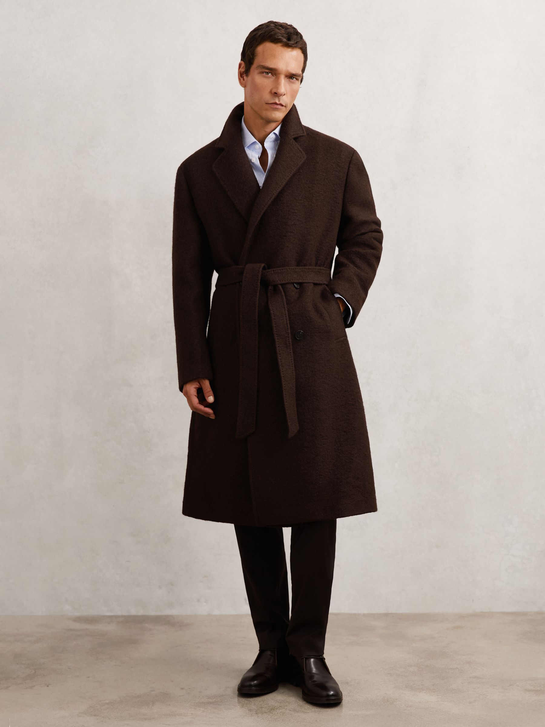 Bouclé Double-Breasted Overcoat Wool-Blend in Chocolate Brown - Image 7 of 9