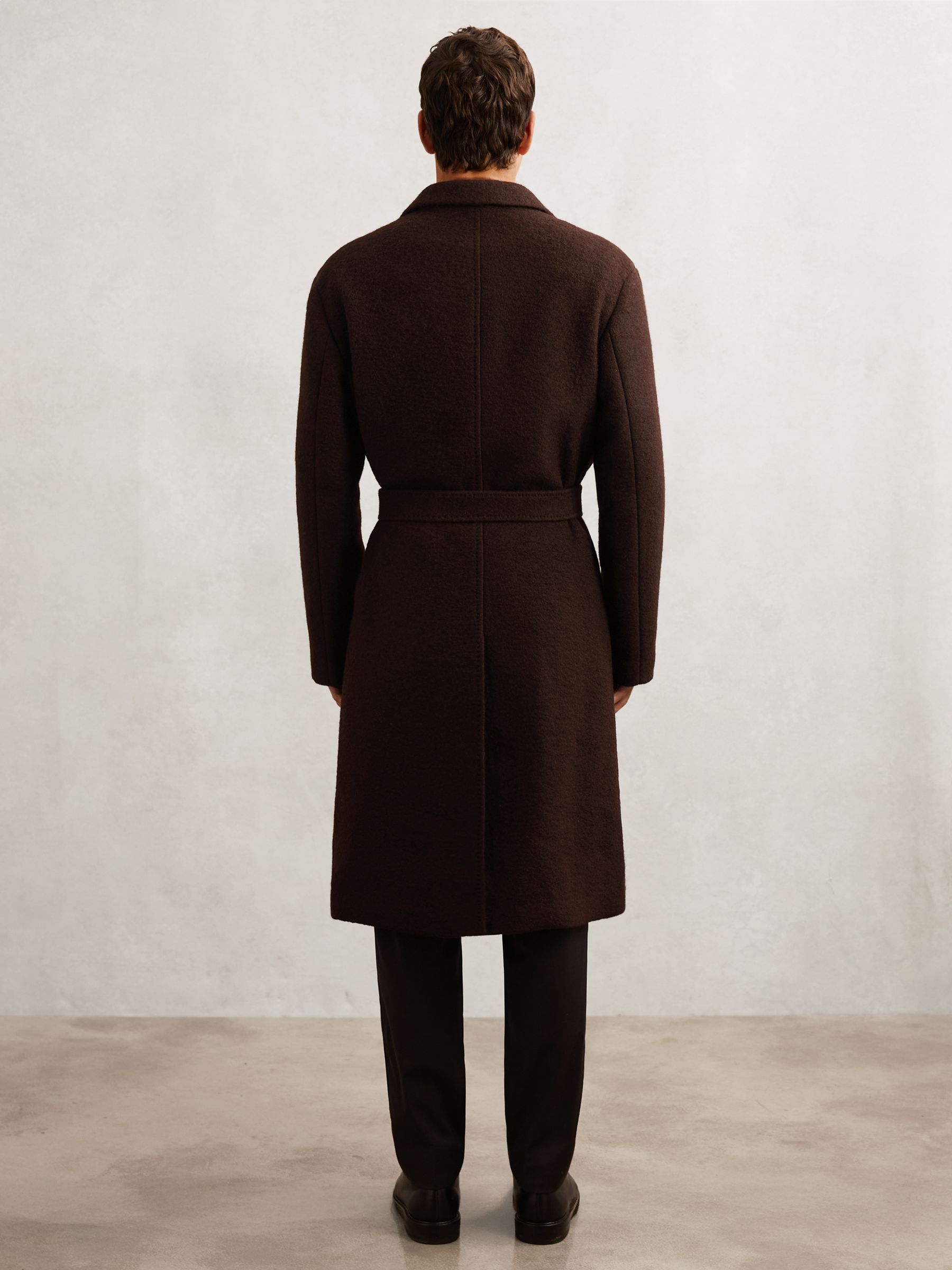 Bouclé Double-Breasted Overcoat Wool-Blend in Chocolate Brown - Image 8 of 9