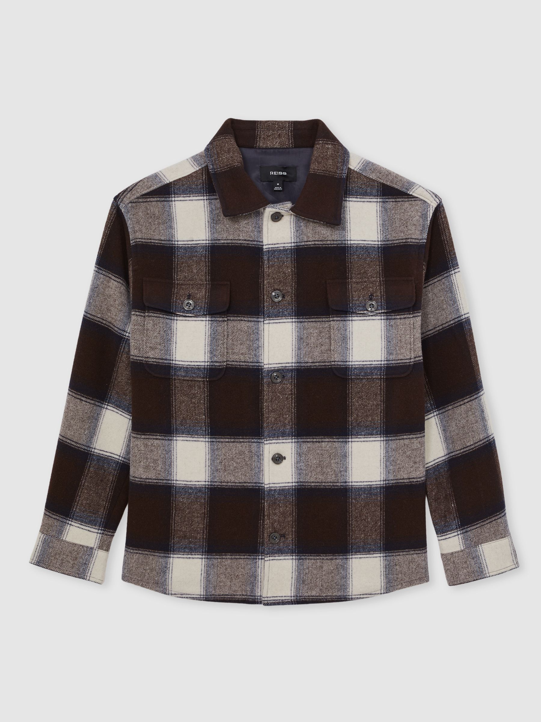Wool-Blend Check Overshirt in Navy Multi - image 1