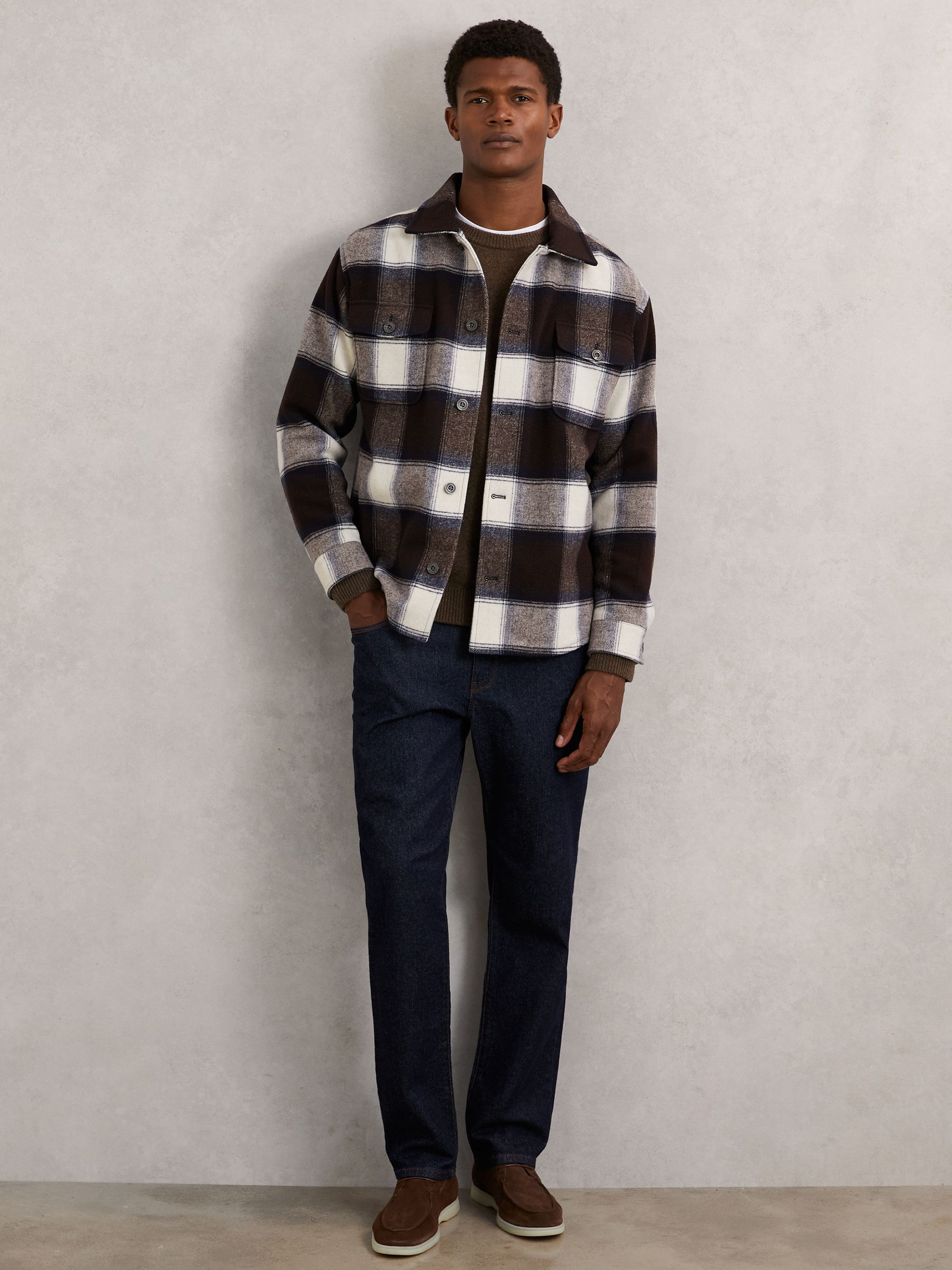 Wool-Blend Check Overshirt in Navy Multi - image 5