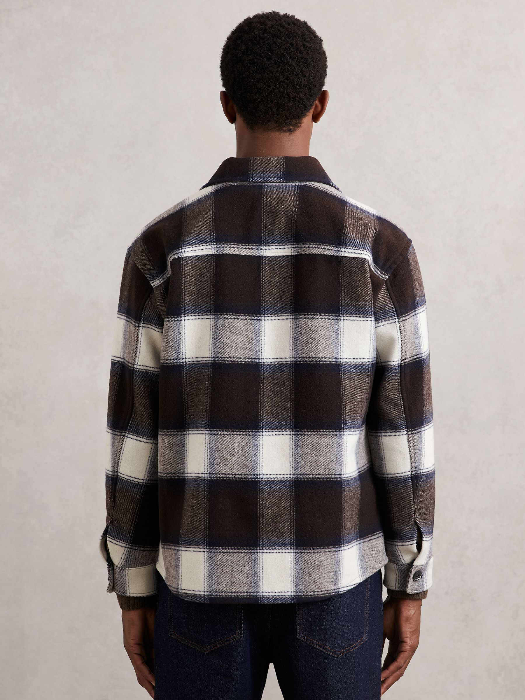 Wool-Blend Check Overshirt in Navy Multi - image 4