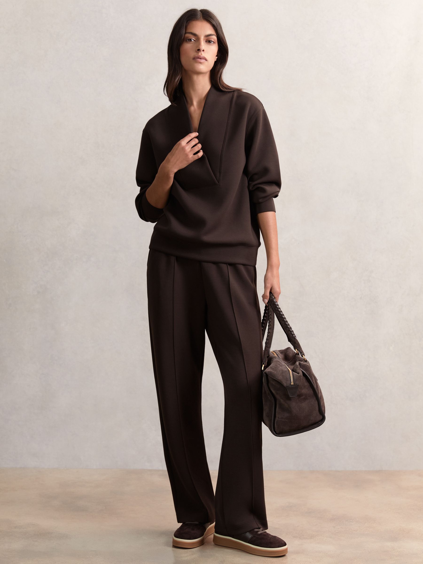 Interlock Shawl-Neck Sweatshirt with Modal in Dark Chocolate - Image 1 of 5