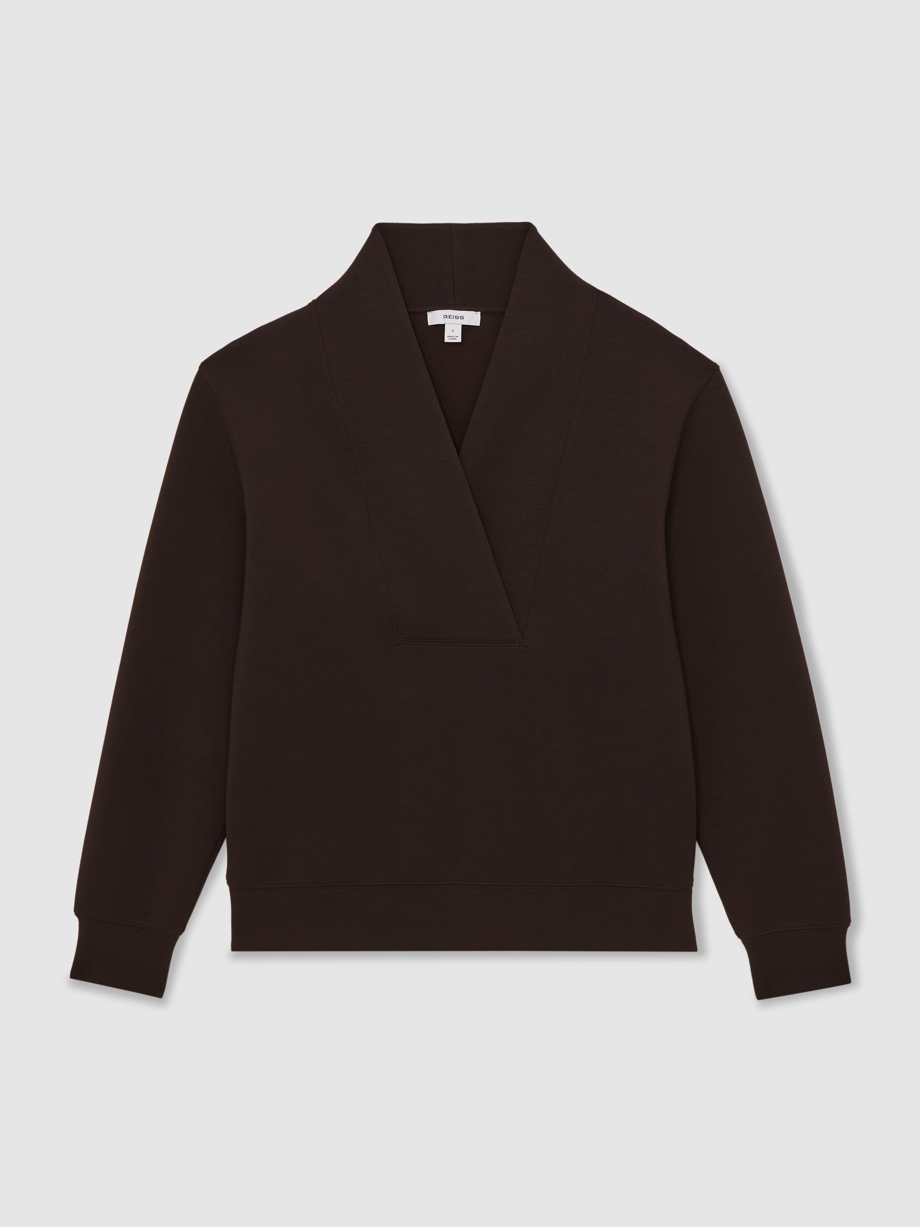 Interlock Shawl-Neck Sweatshirt with Modal in Dark Chocolate - Image 2 of 5