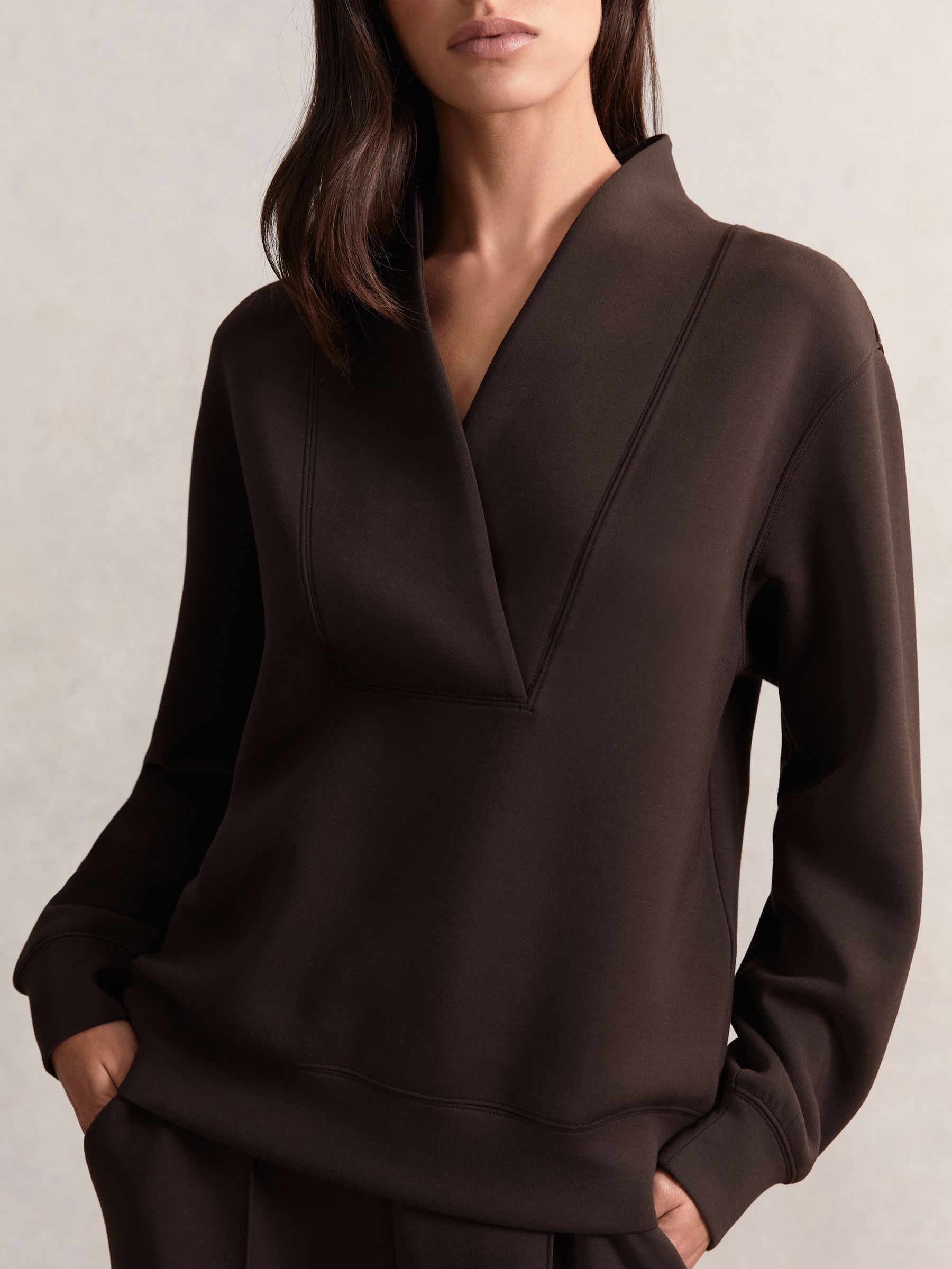 Interlock Shawl-Neck Sweatshirt with Modal in Dark Chocolate - Image 3 of 5