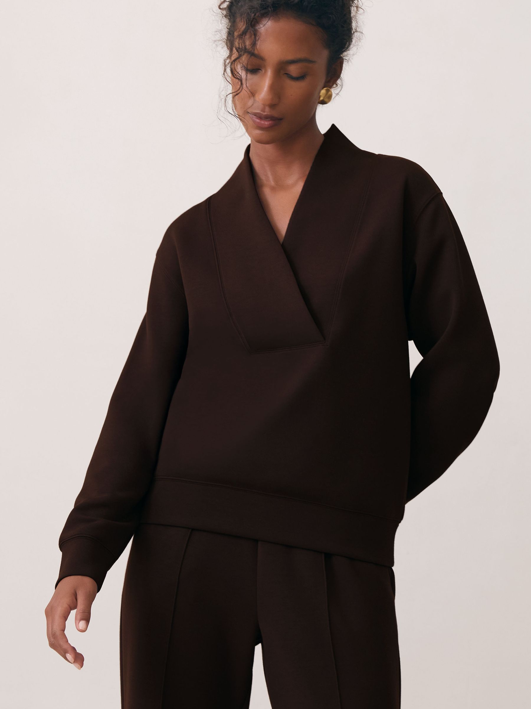 Premium Interlock Shawl-Neck Sweatshirt with Modal in Dark Chocolate - image 5