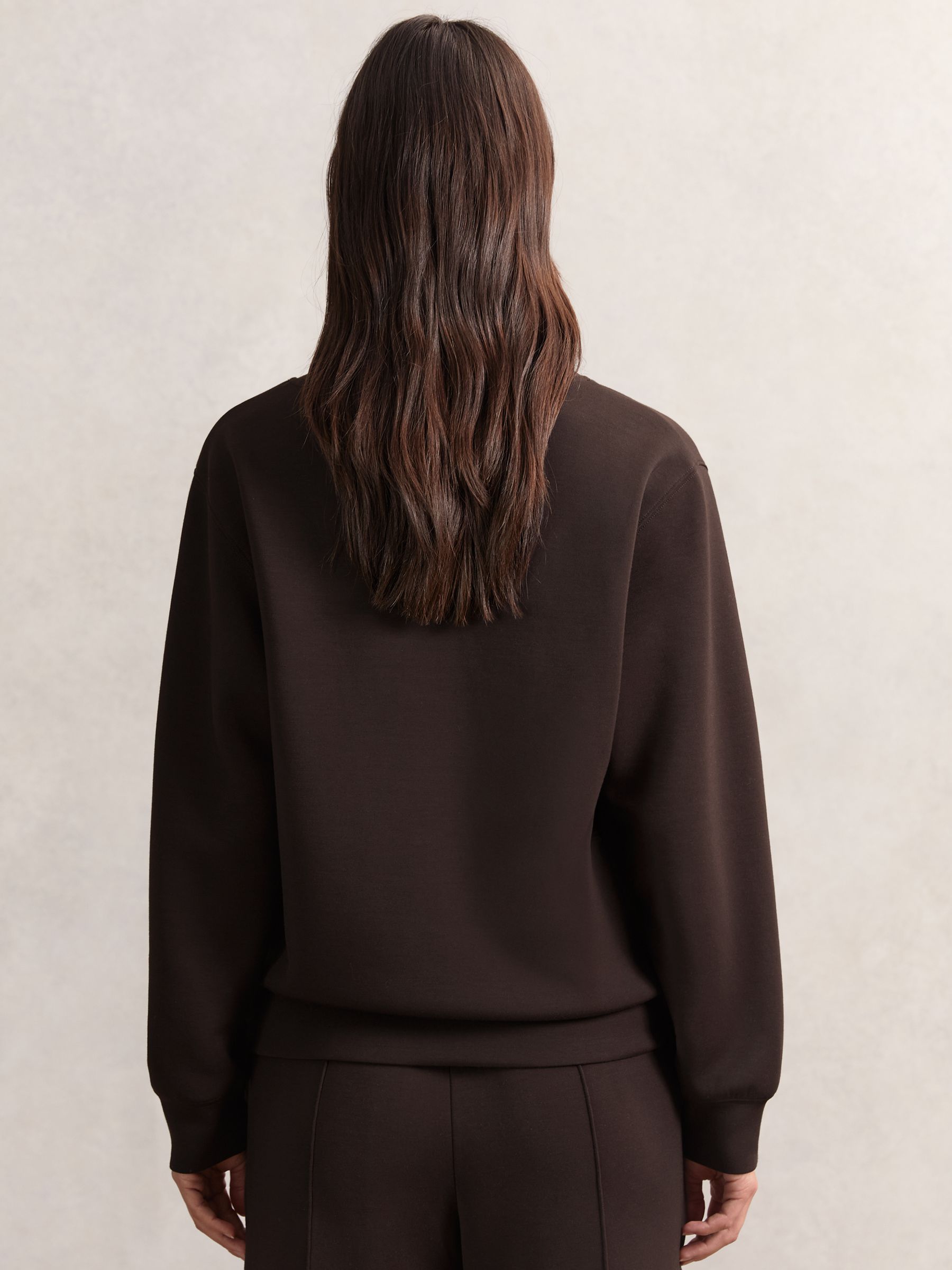 Interlock Shawl-Neck Sweatshirt with Modal in Dark Chocolate - Image 4 of 5