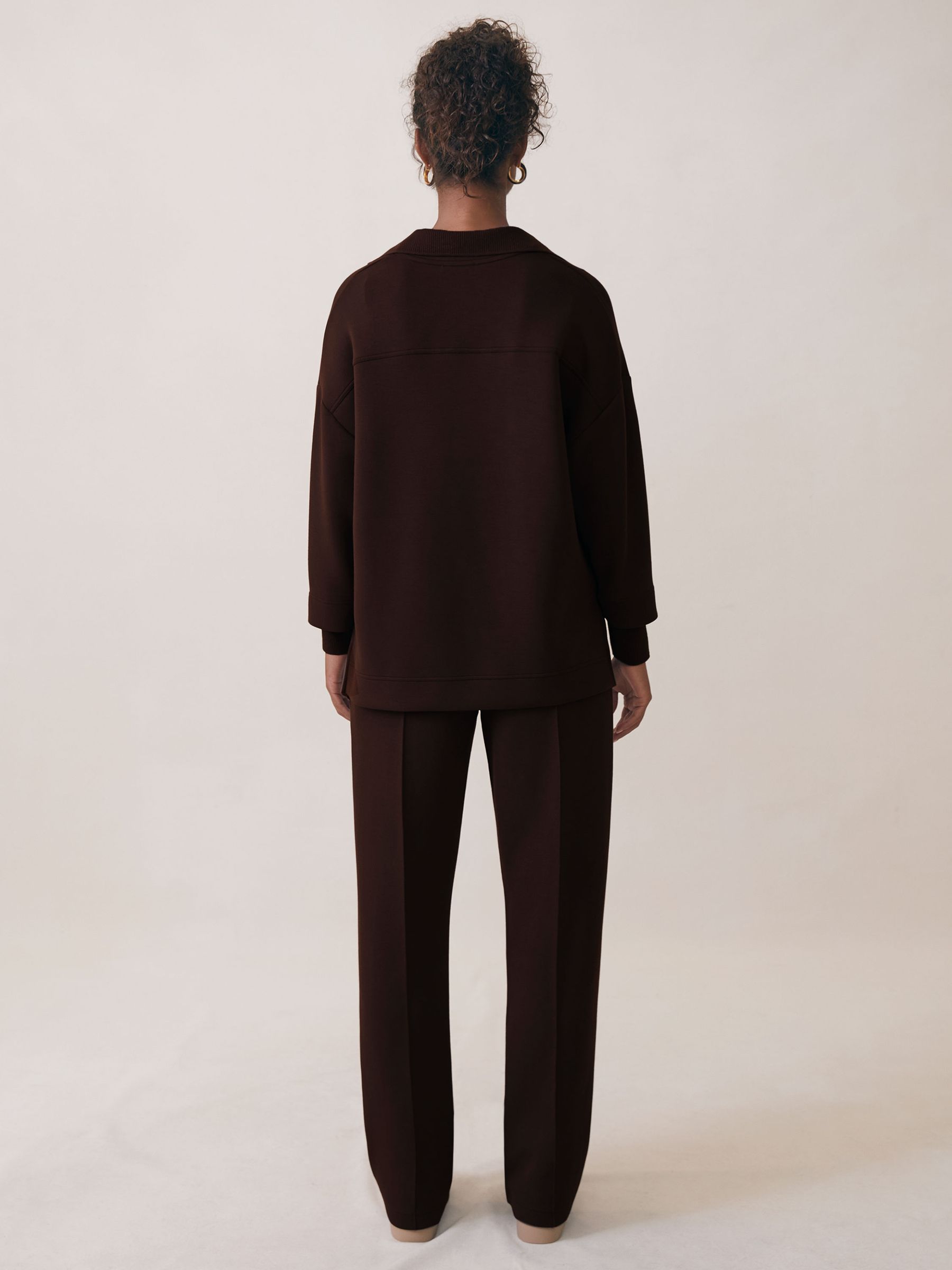 Premium Interlock Shawl-Neck Sweatshirt with Modal in Dark Chocolate - image 4
