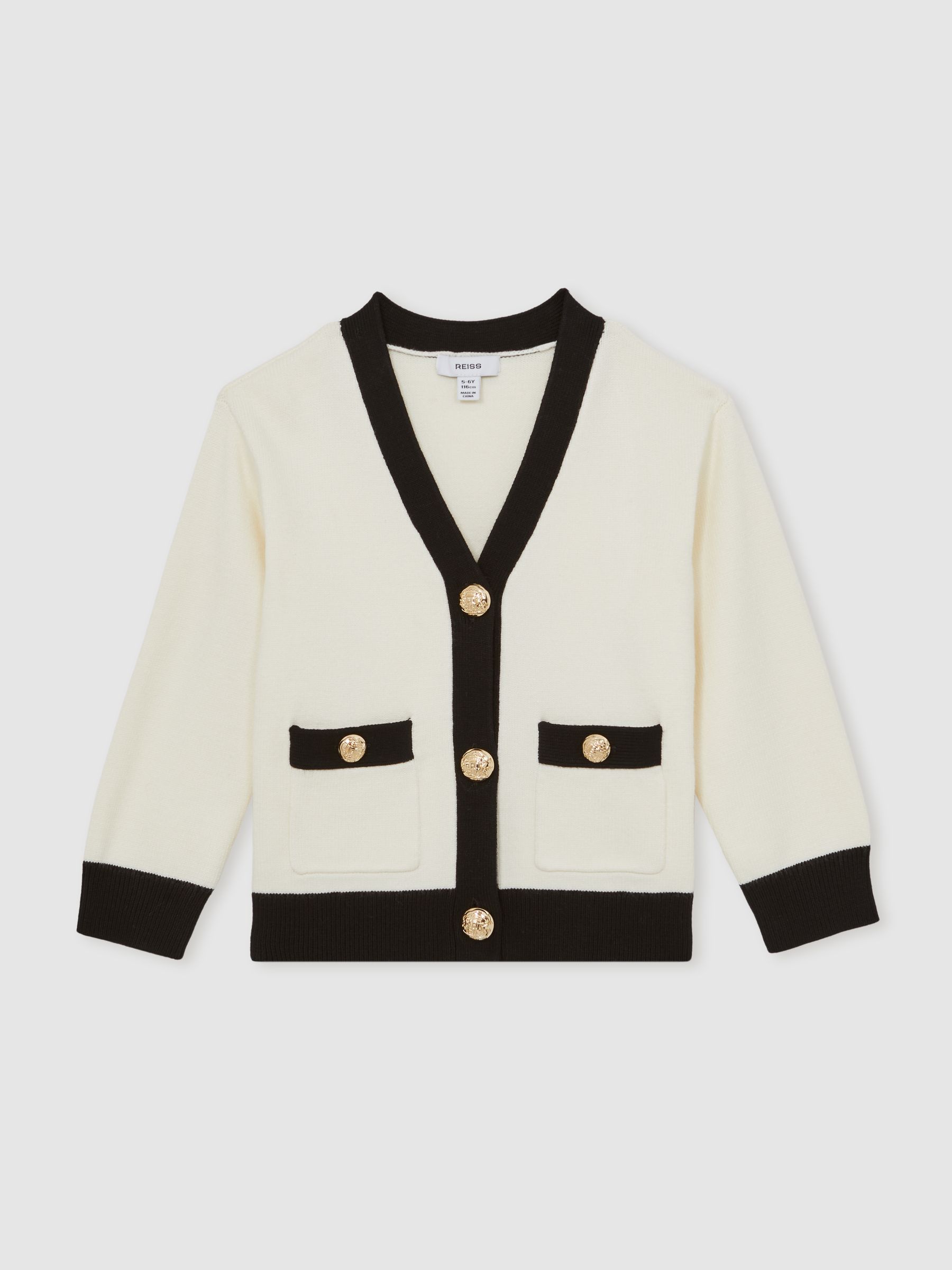 3-9 yrs Tipped V-Neck Cardigan in Ecru - Image 2 of 4