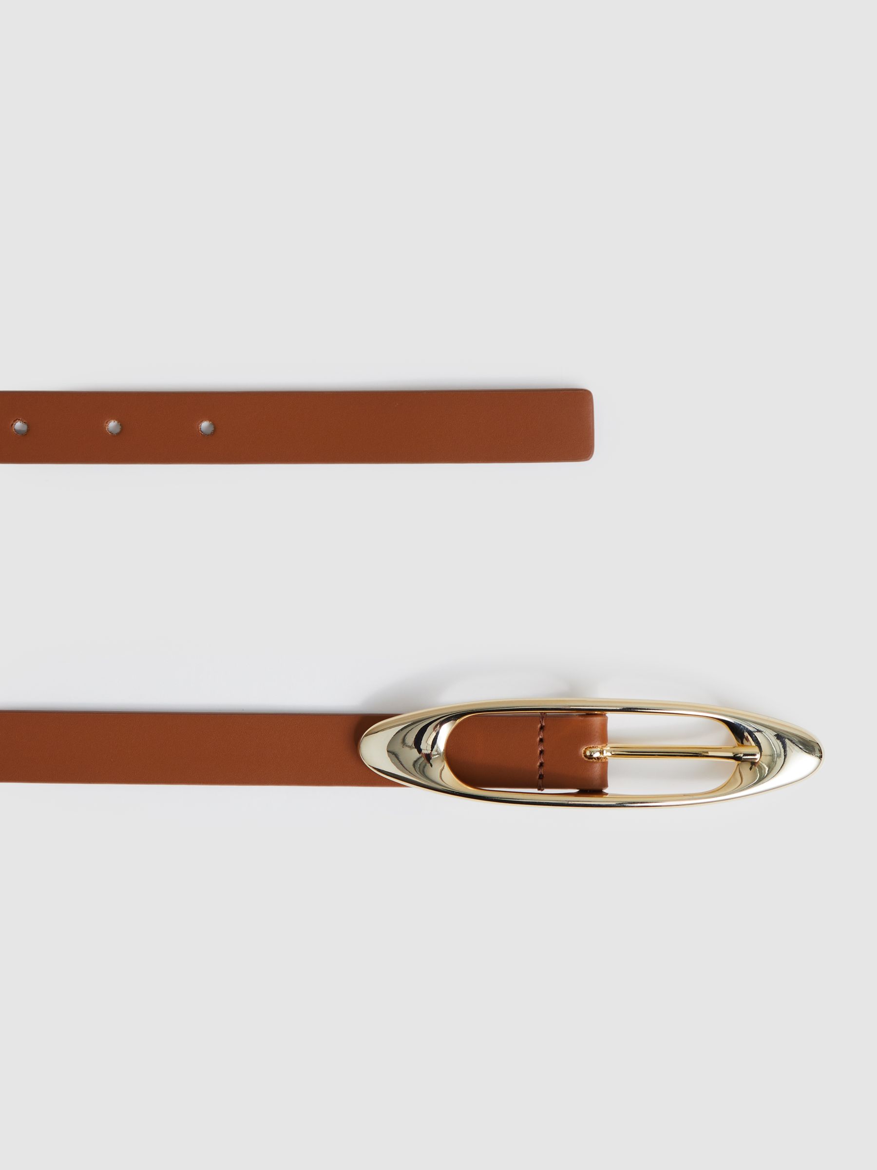 Leather Oval-Buckle Belt in Tan - Image 3 of 4