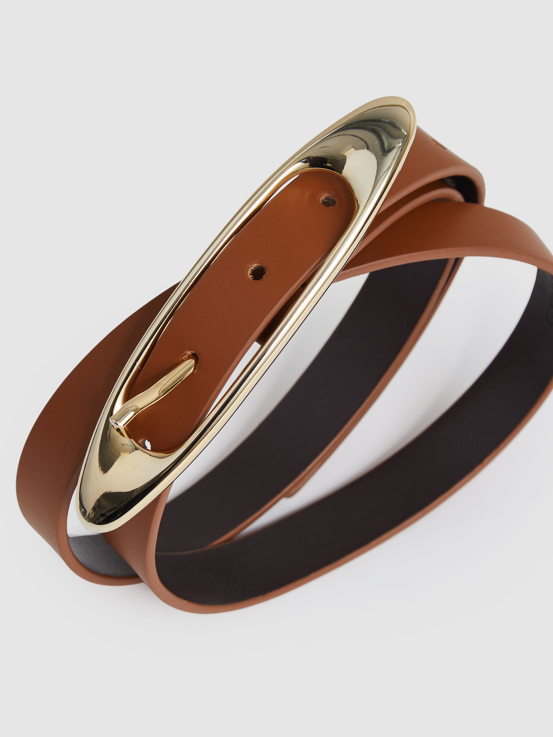 Leather Oval-Buckle Belt in Tan - Image 4 of 4