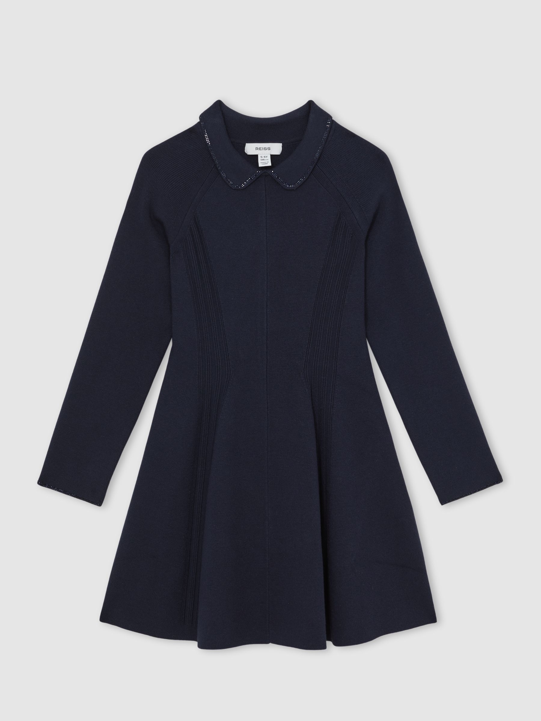 3-9 yrs Embellished Collar Knitted Dress in Navy - Image 2 of 4