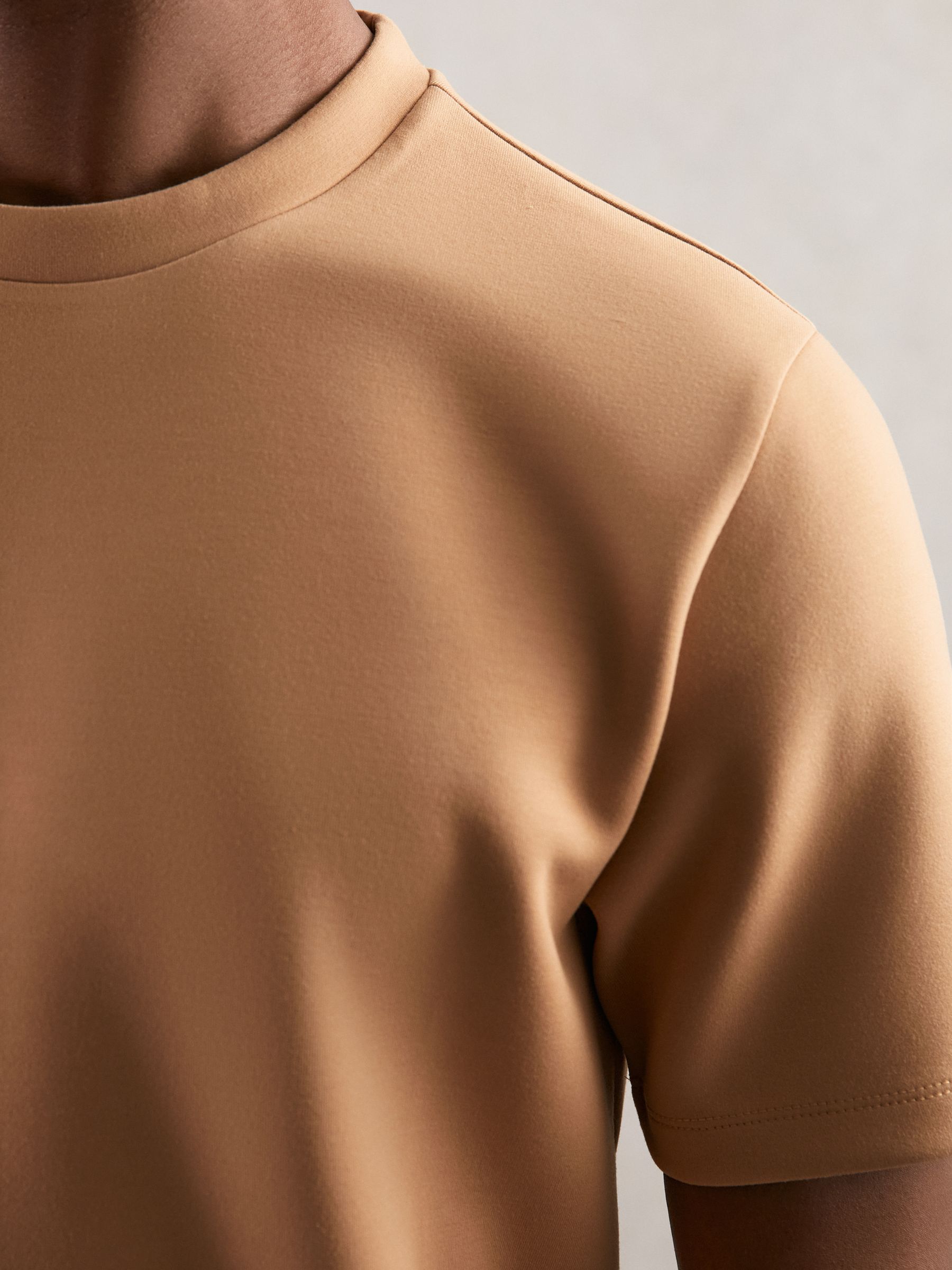Interlock Jersey Crew Neck T-Shirt in Light Camel Brown - Image 3 of 5