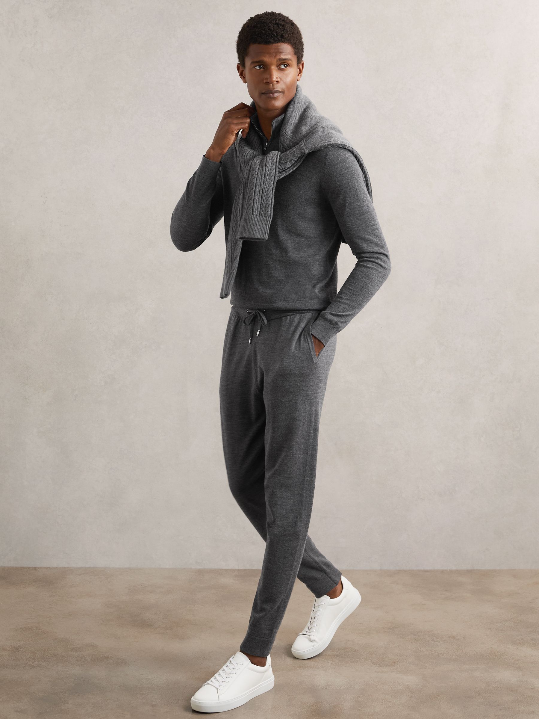 Merino Wool-Blend Cuffed Joggers in Derby Grey Melange - Image 1 of 6