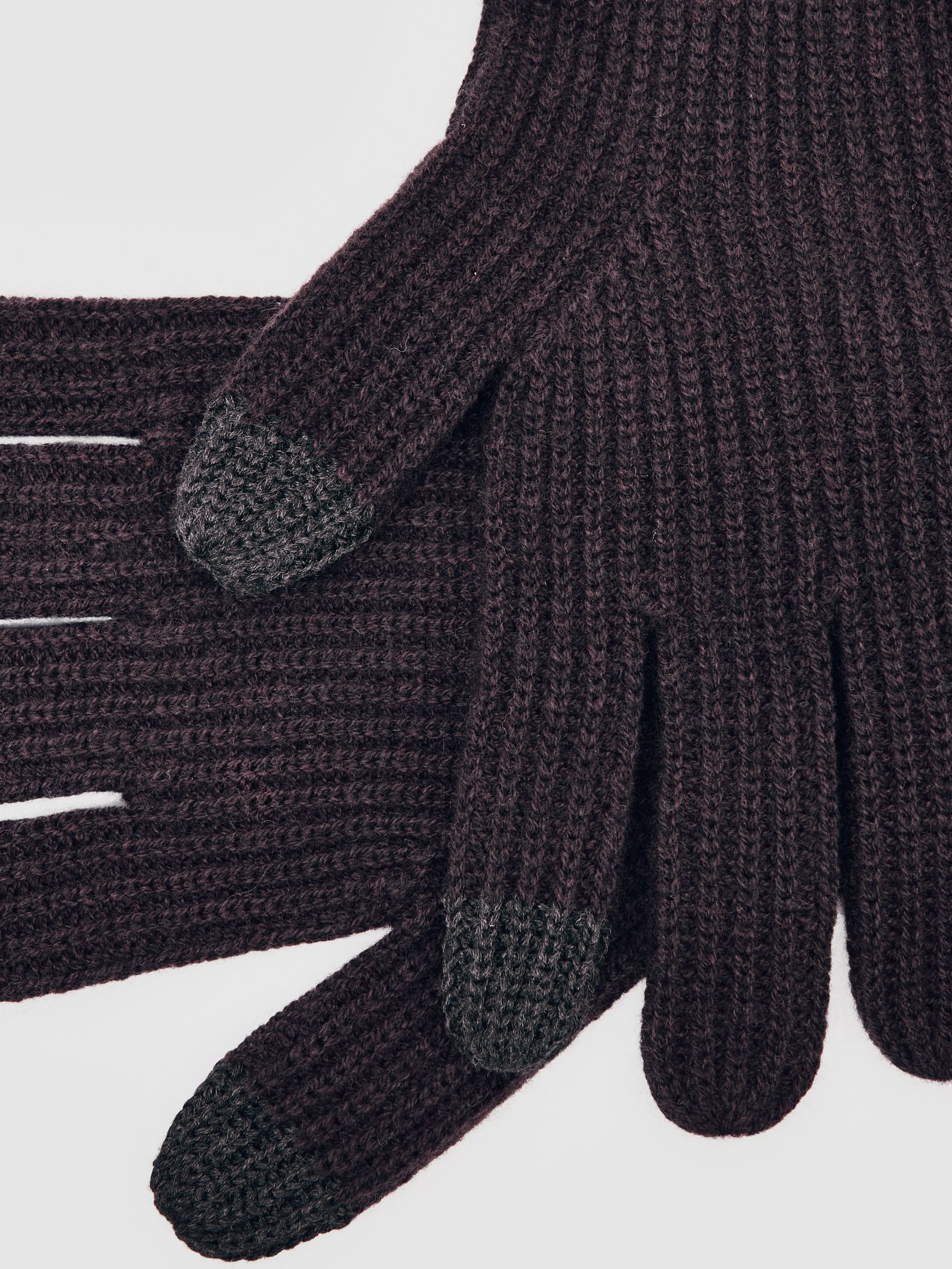 Ribbed-Merino Touchscreen Gloves in Chocolate Brown - Image 3 of 3