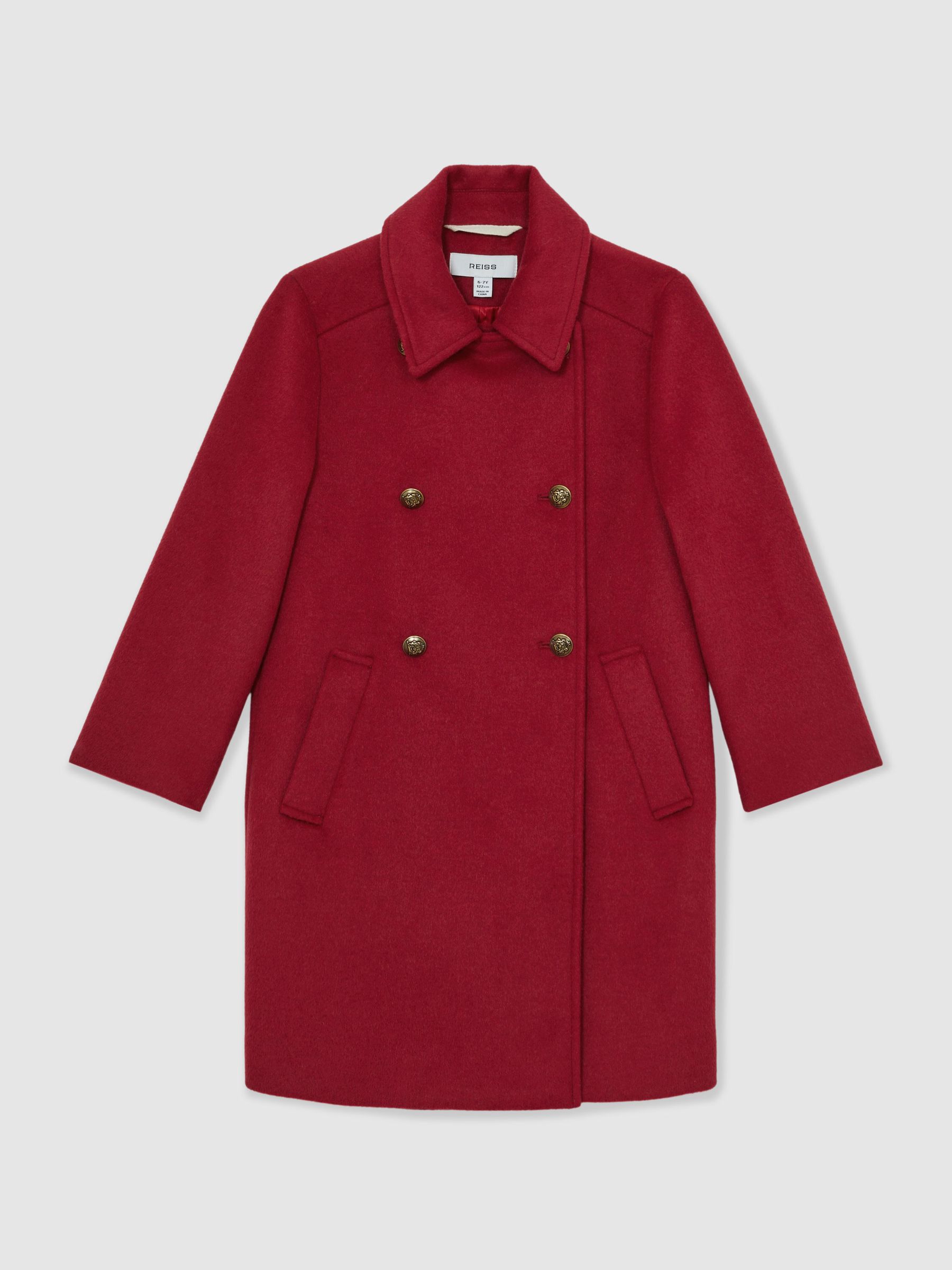 Wool Blend Double Breasted Coat in Red - Image 1 of 4