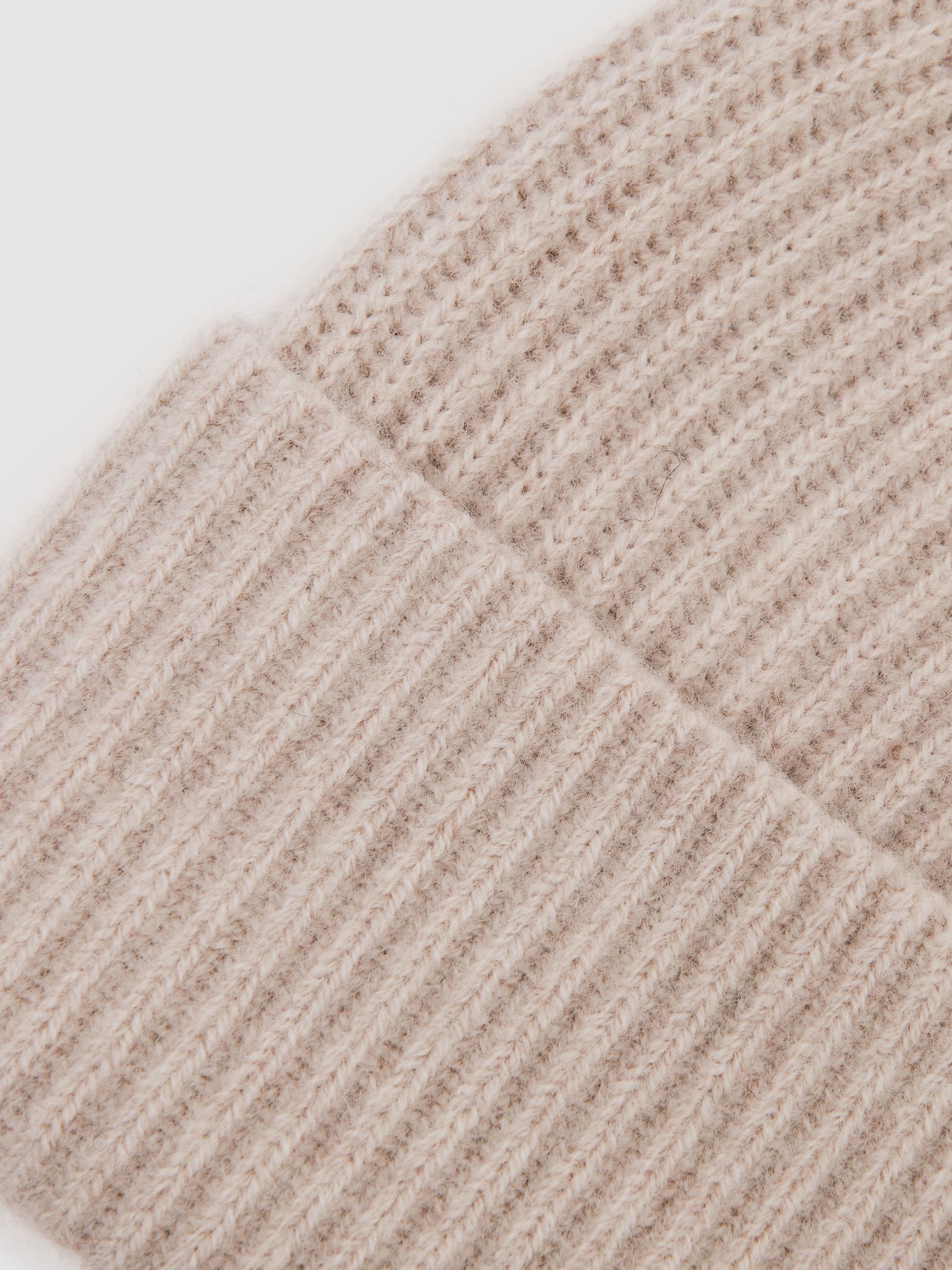 Merino Wool Rib-Knit Beanie in Light Oatmeal Melange - Image 3 of 3