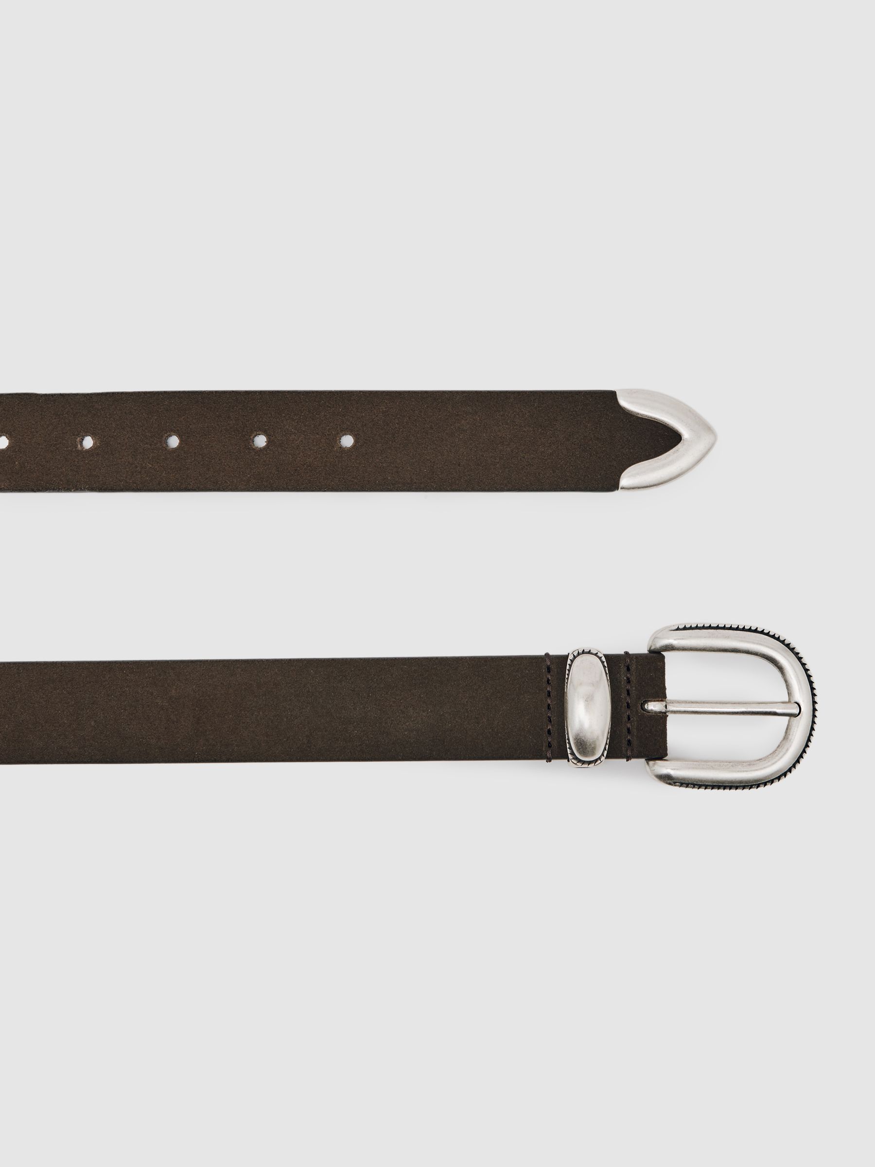 Suede Western-Style Belt in Dark Brown - Image 3 of 4