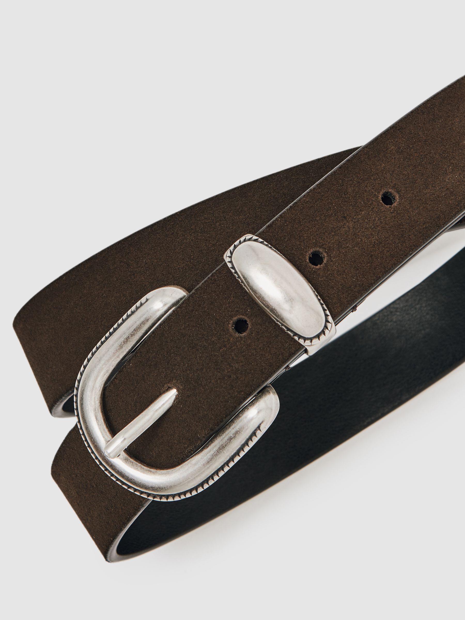 Suede Western-Style Belt in Dark Brown - Image 4 of 4