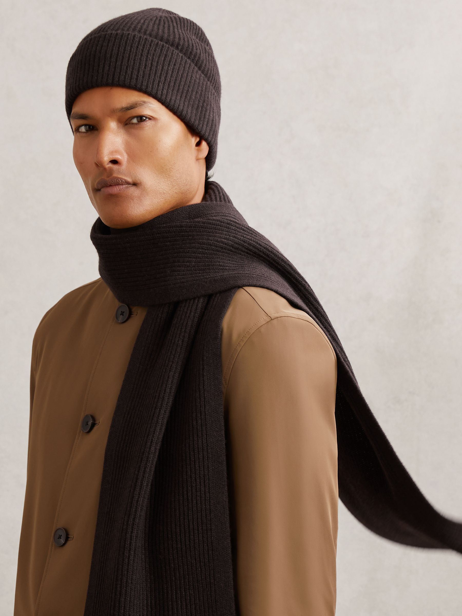 Merino Wool Scarf and Beanie Gift Set in Chocolate Brown - Image 2 of 7