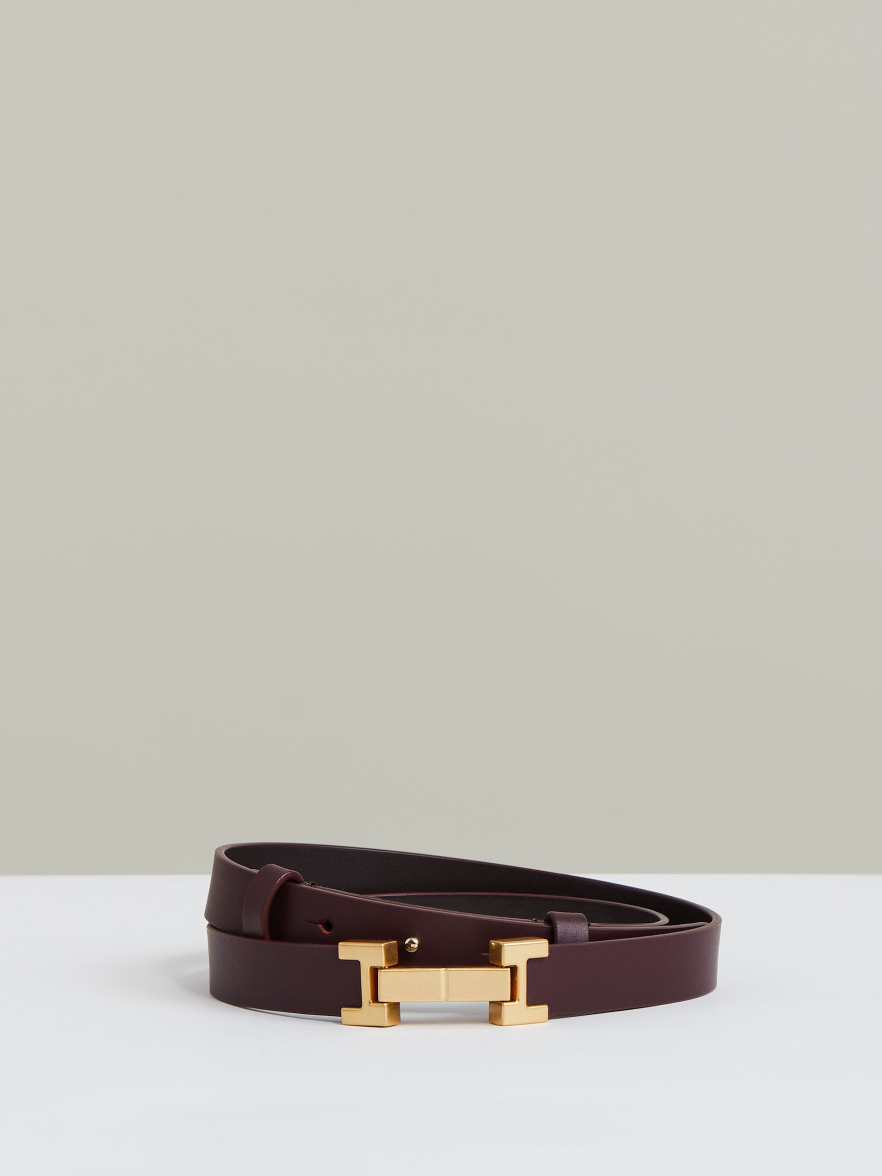 Leather Square Hinge Belt in Burgundy - Image 1 of 4 Leather Square Hinge Belt in Burgundy - Image 1 of 4