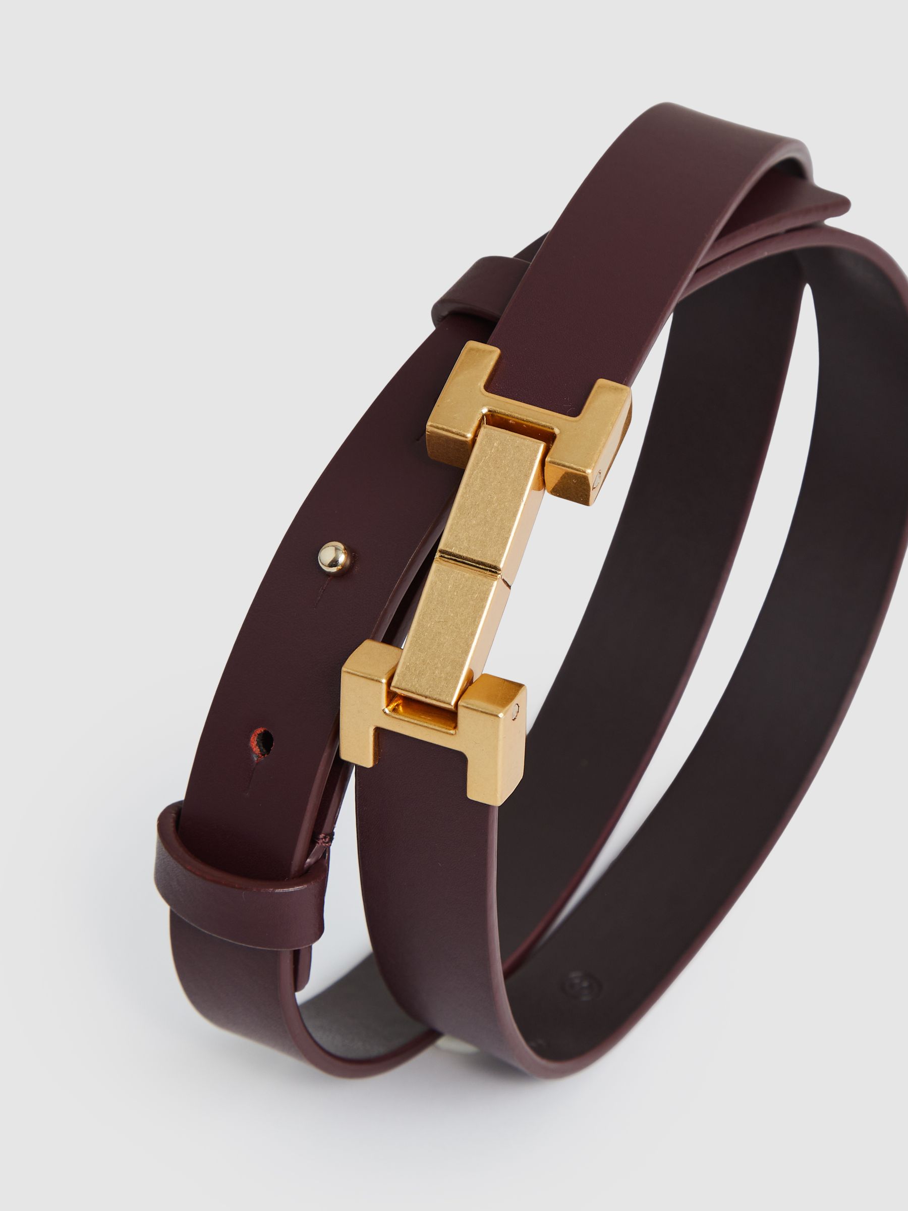 Leather Square Hinge Belt in Burgundy - image 2