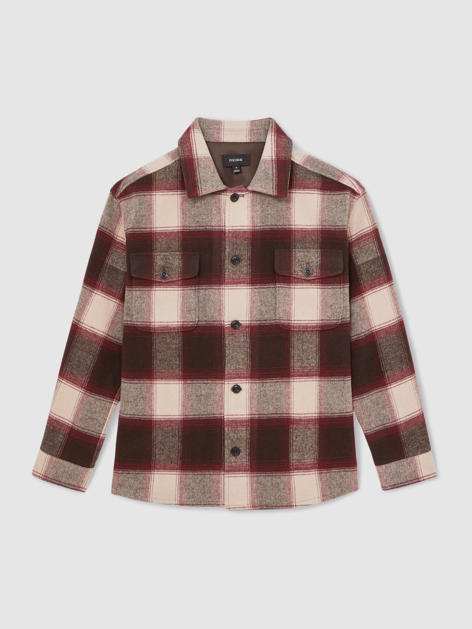 Wool-Blend Check Overshirt in Bordeaux - image 1