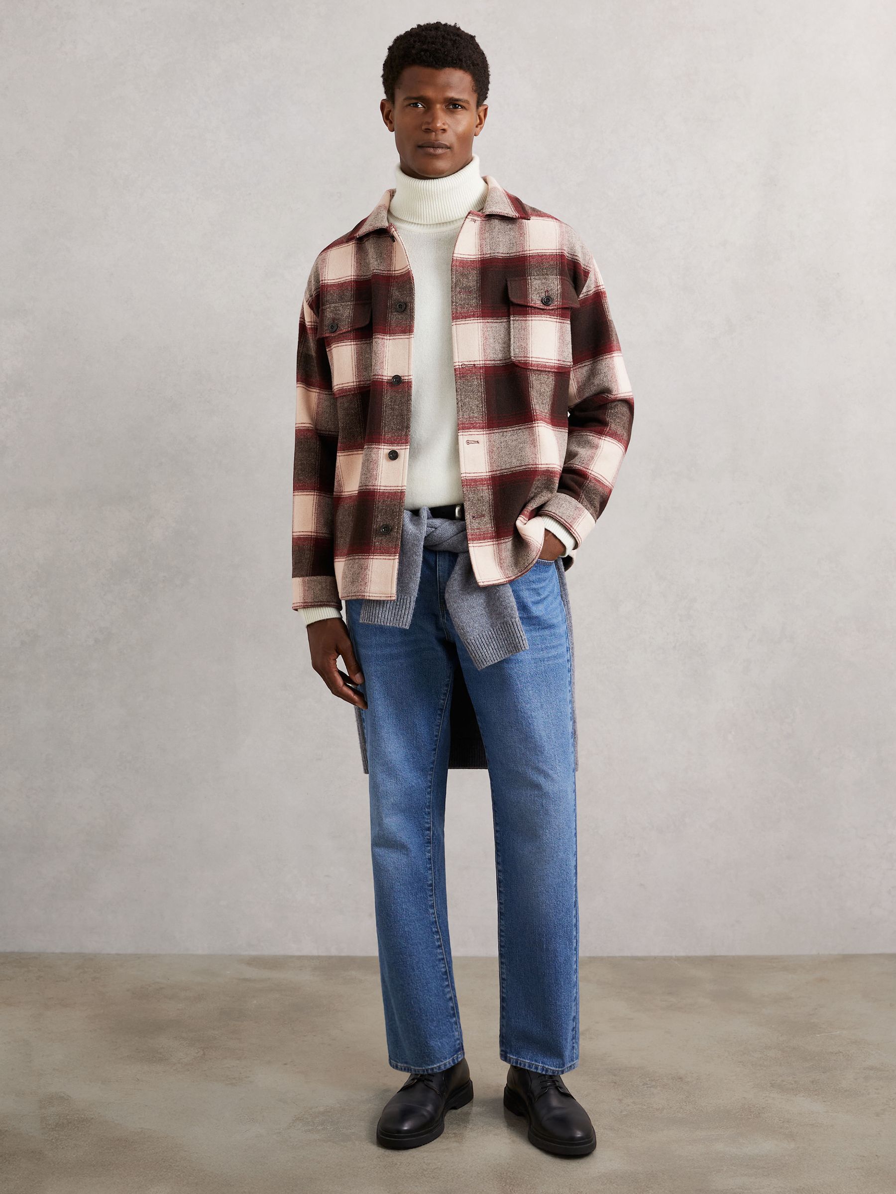 Wool-Blend Check Overshirt in Bordeaux - image 5