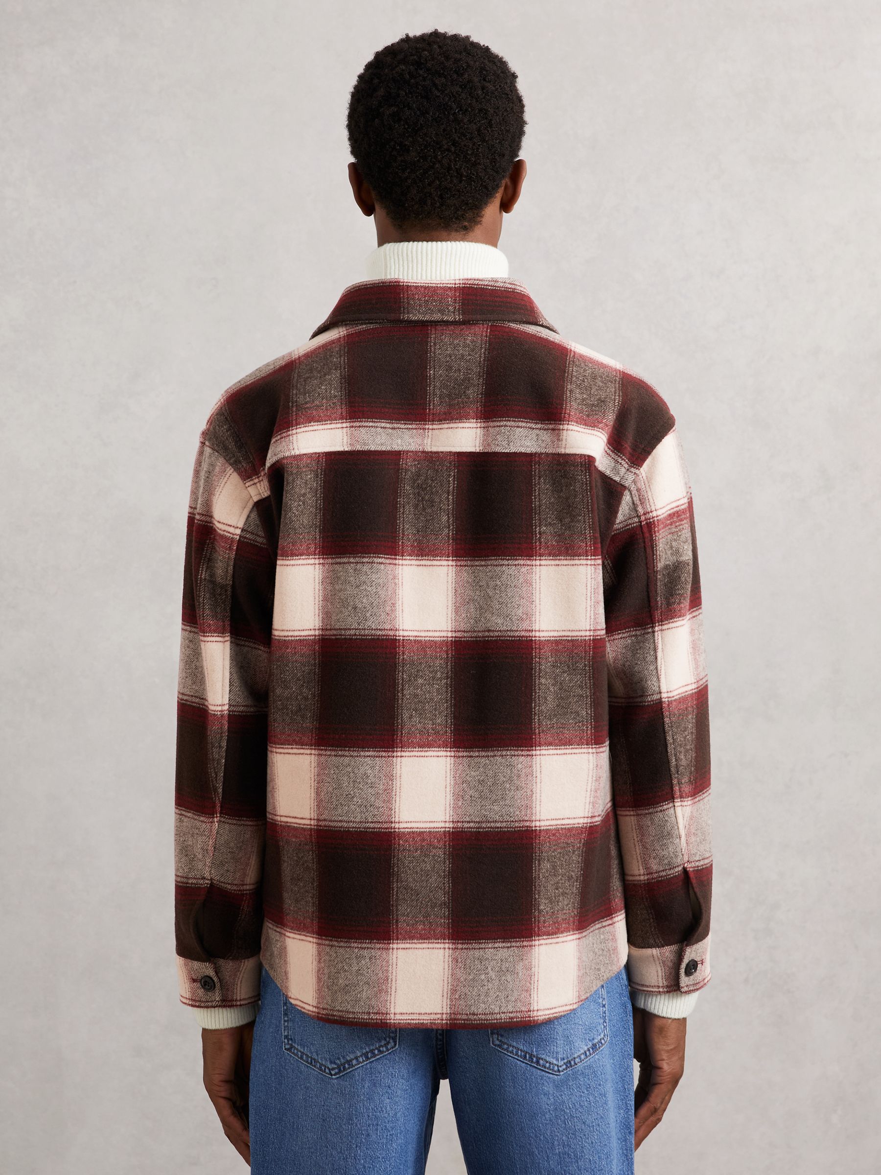 Wool-Blend Check Overshirt in Bordeaux - image 4