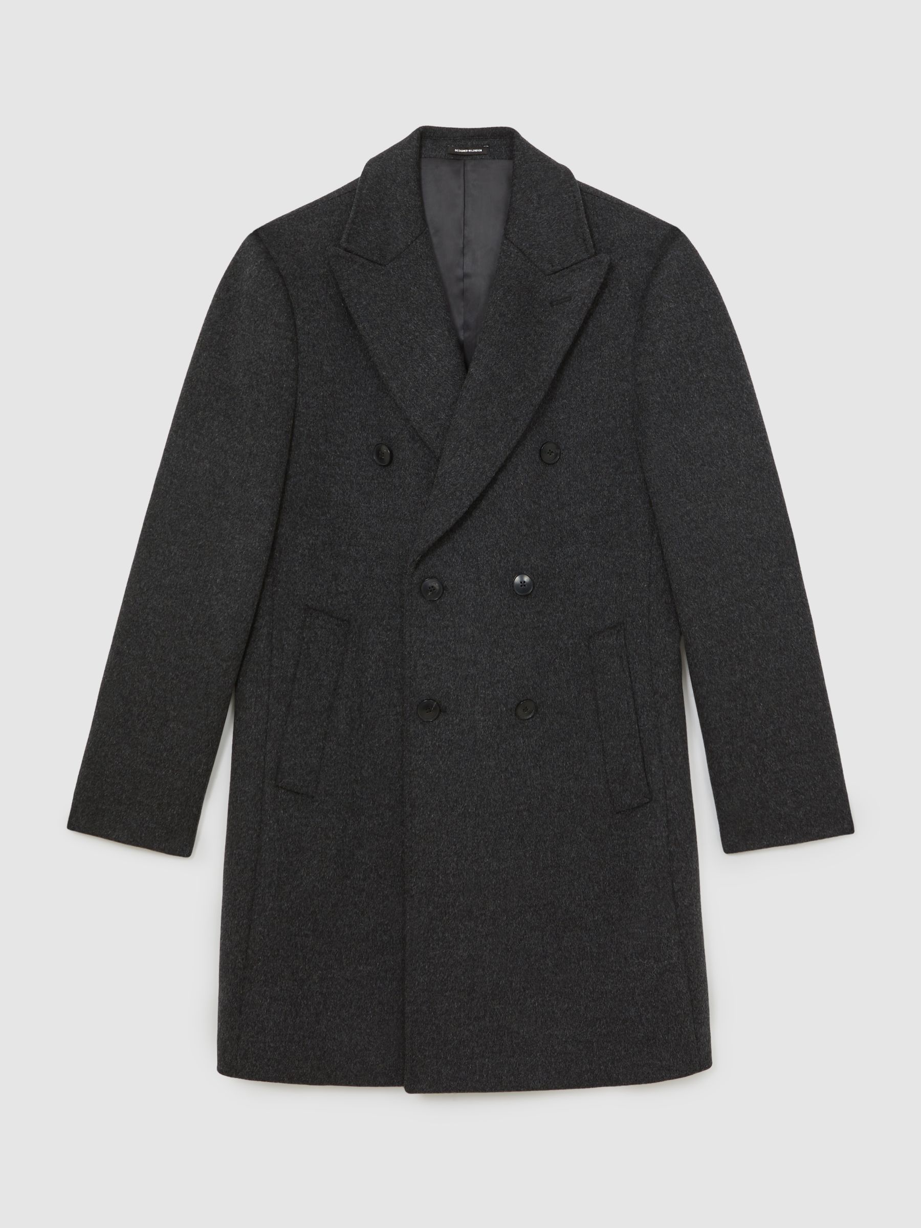 Wool-Blend Double-Breasted Overcoat in Charcoal Grey - Image 2 of 6